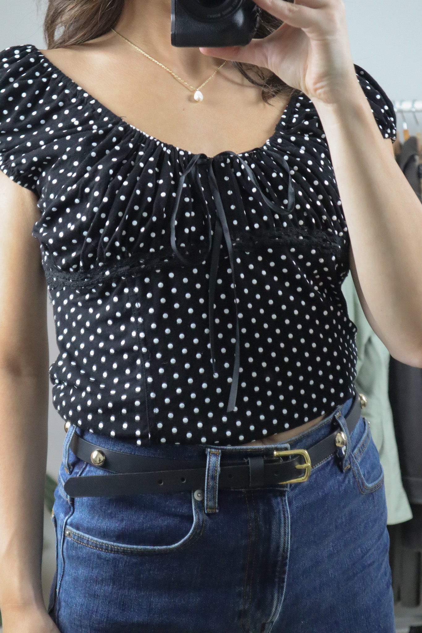 Vintage x Polkadot Milkmaid Blouse (L)