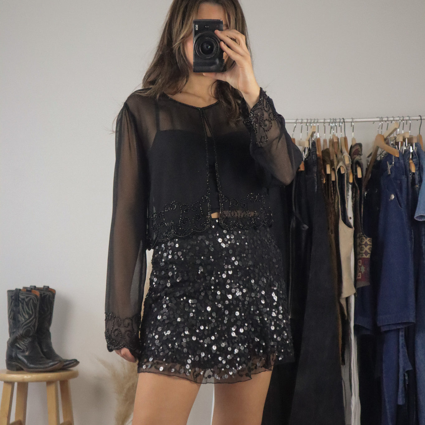 Vintage x Beaded Sheer Clasp Top (S/M)