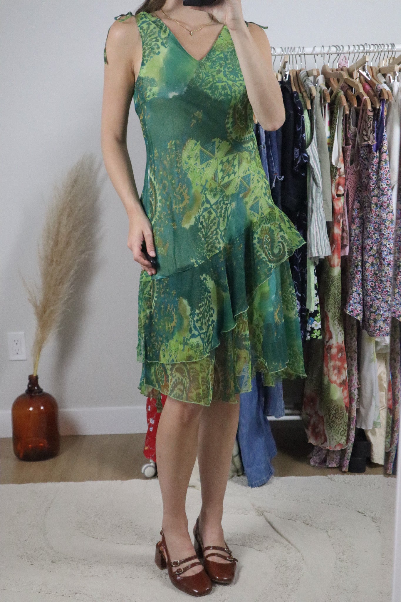 Vintage x Patterned Sequin/Beaded Midi Dress (S)