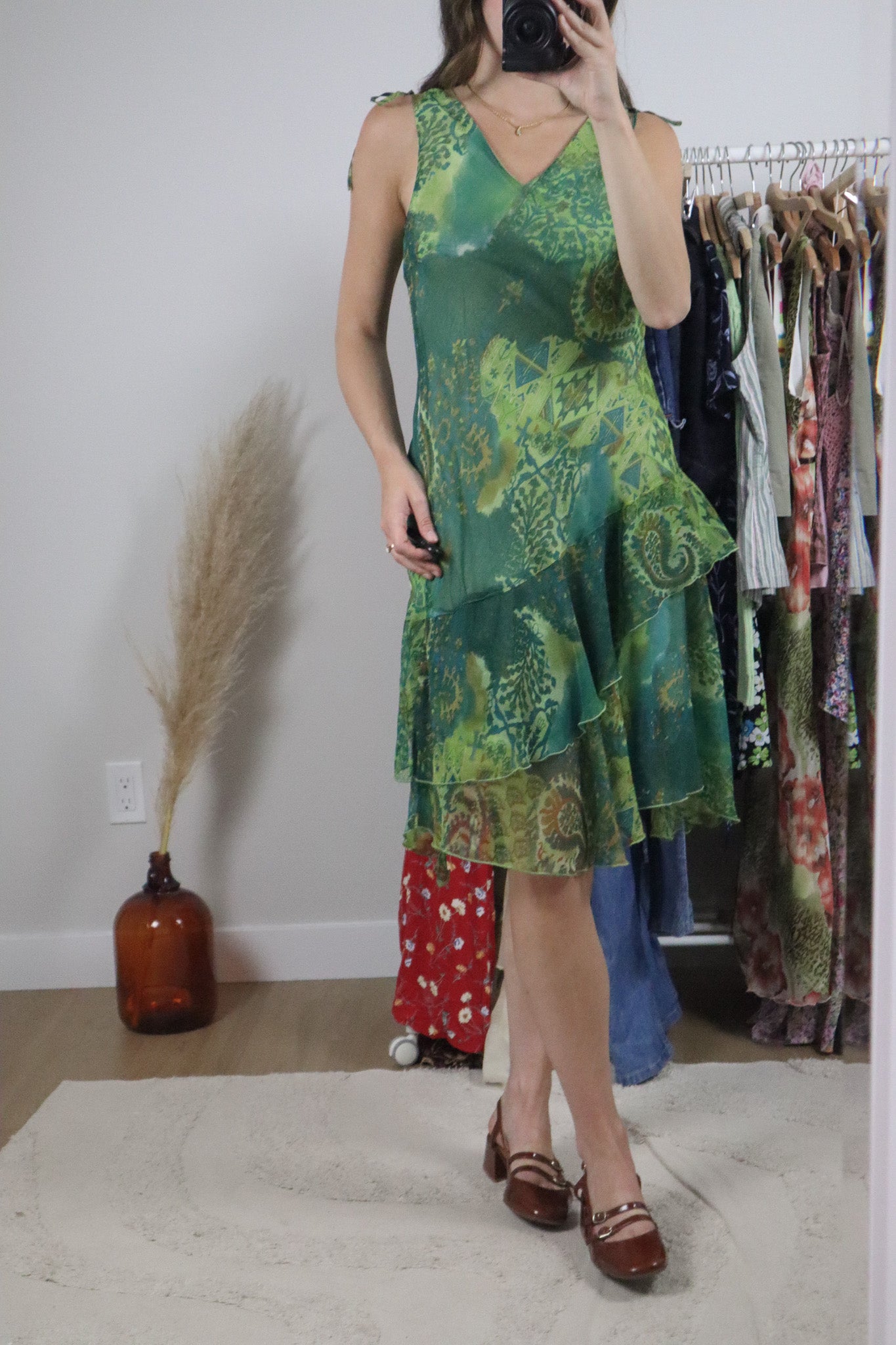 Vintage x Patterned Sequin/Beaded Midi Dress (S)