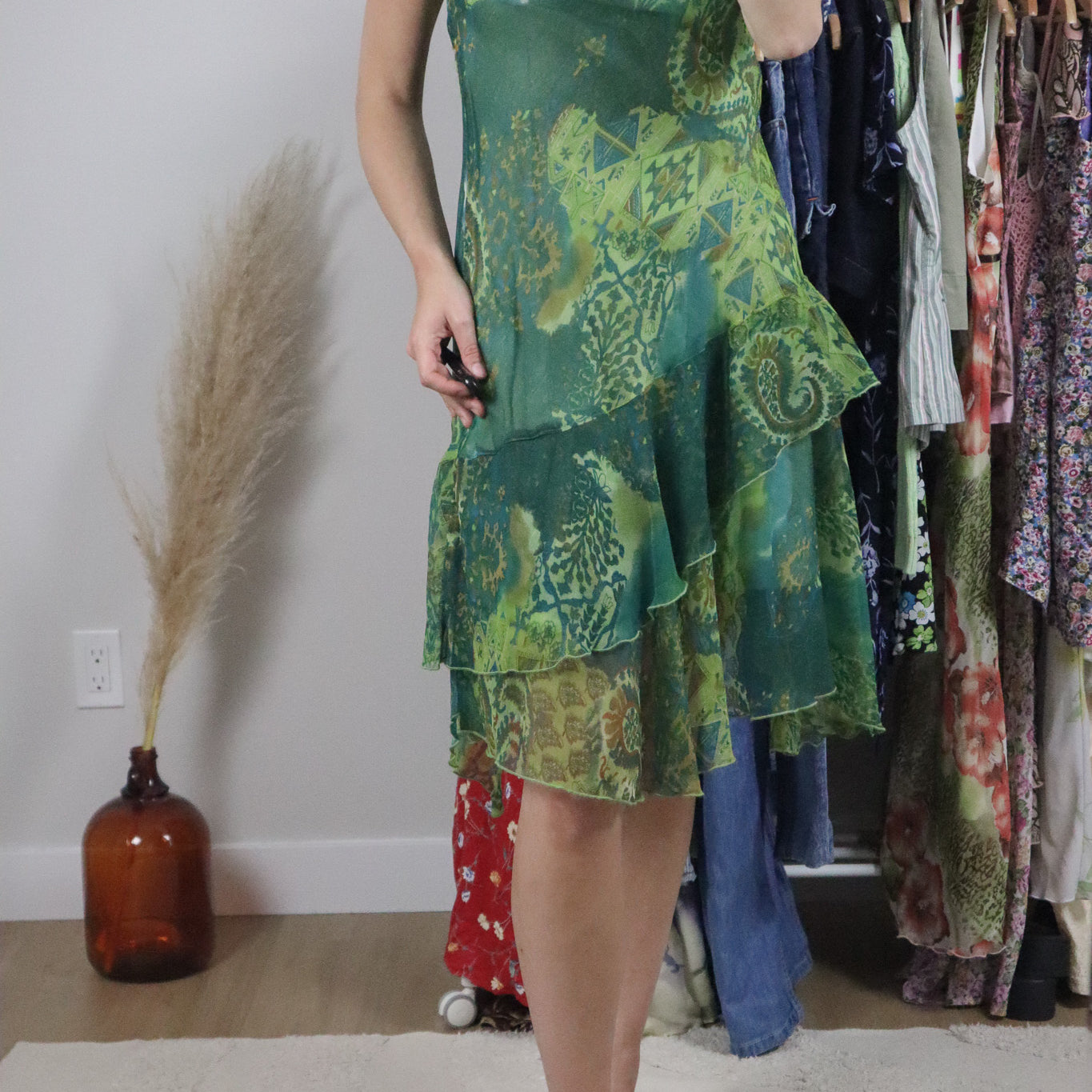 Vintage x Patterned Sequin/Beaded Midi Dress (S)