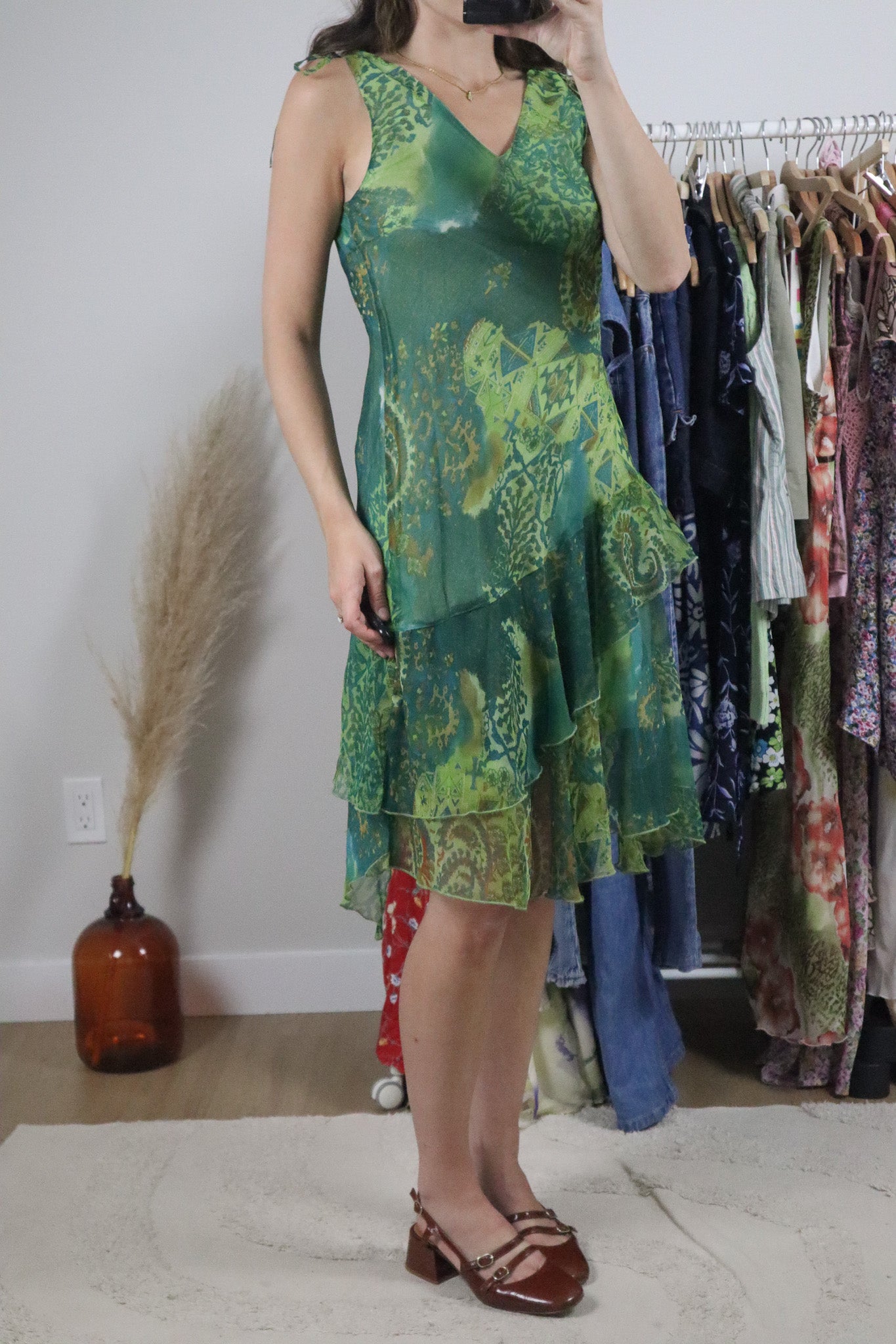 Vintage x Patterned Sequin/Beaded Midi Dress (S)