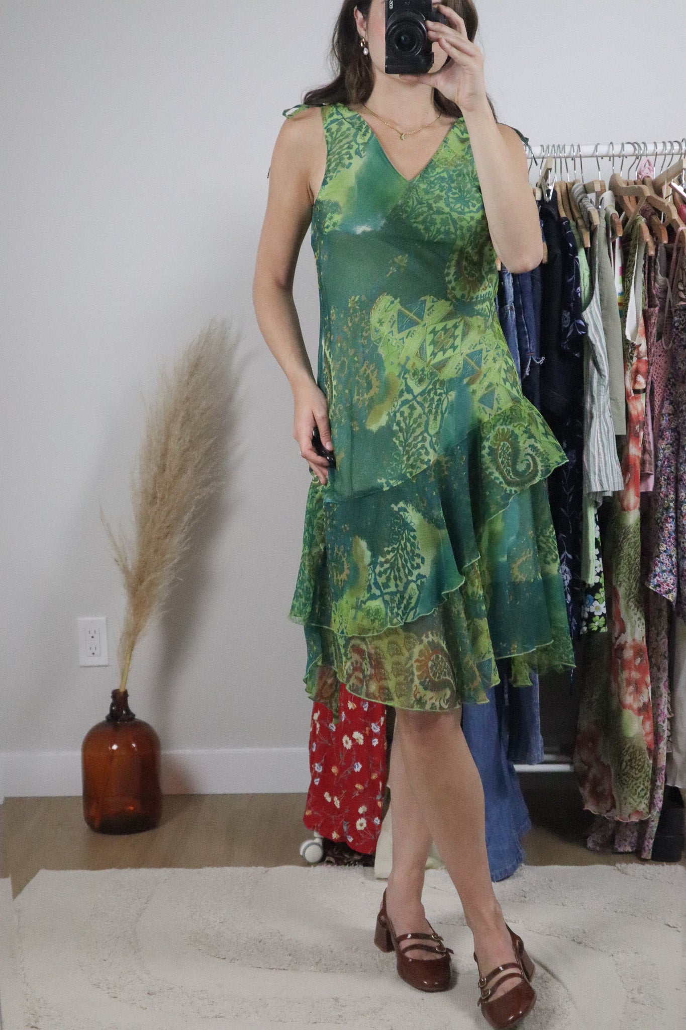 Vintage x Patterned Sequin/Beaded Midi Dress (S)
