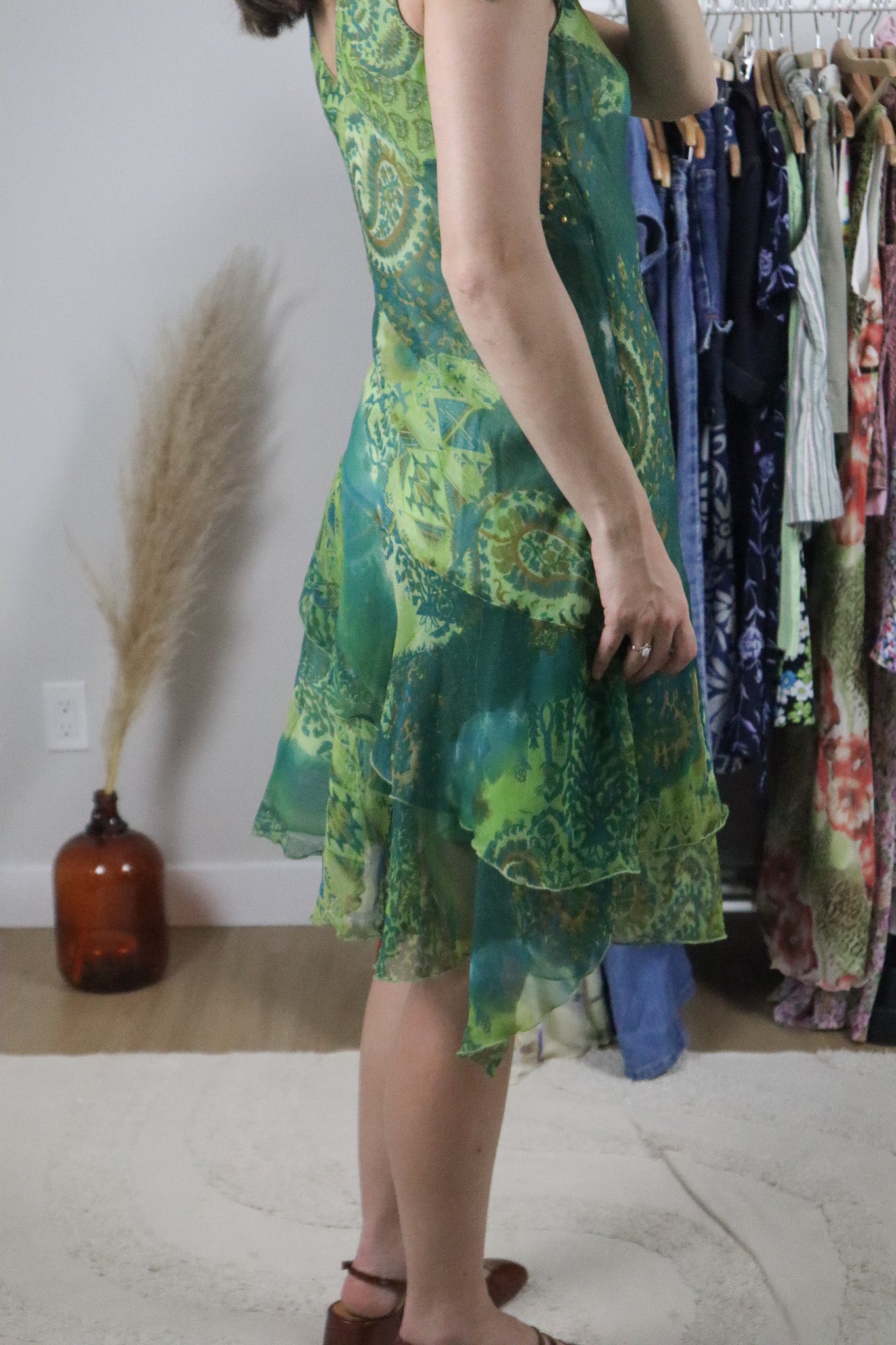 Vintage x Patterned Sequin/Beaded Midi Dress (S)