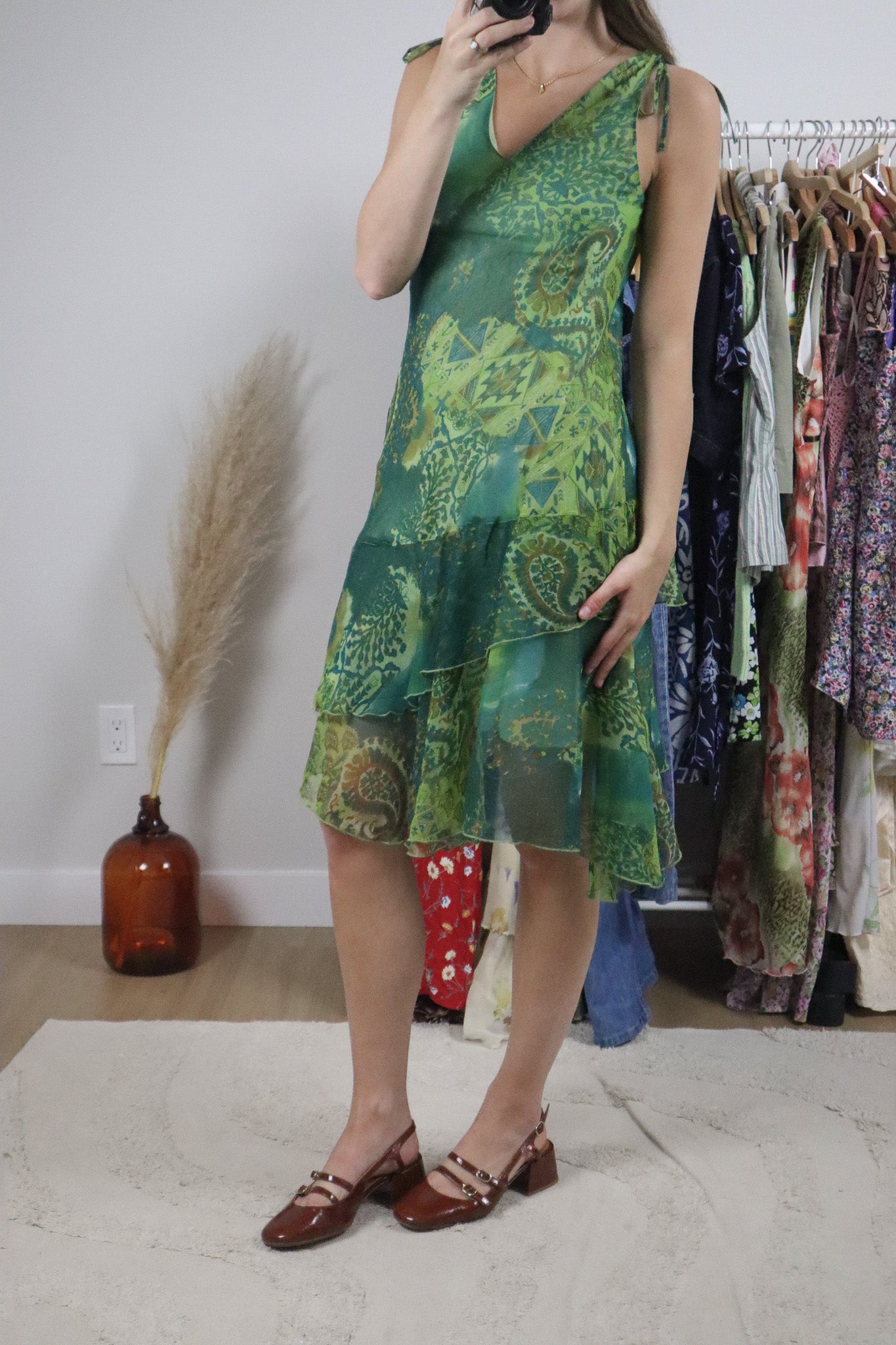 Vintage x Patterned Sequin/Beaded Midi Dress (S)