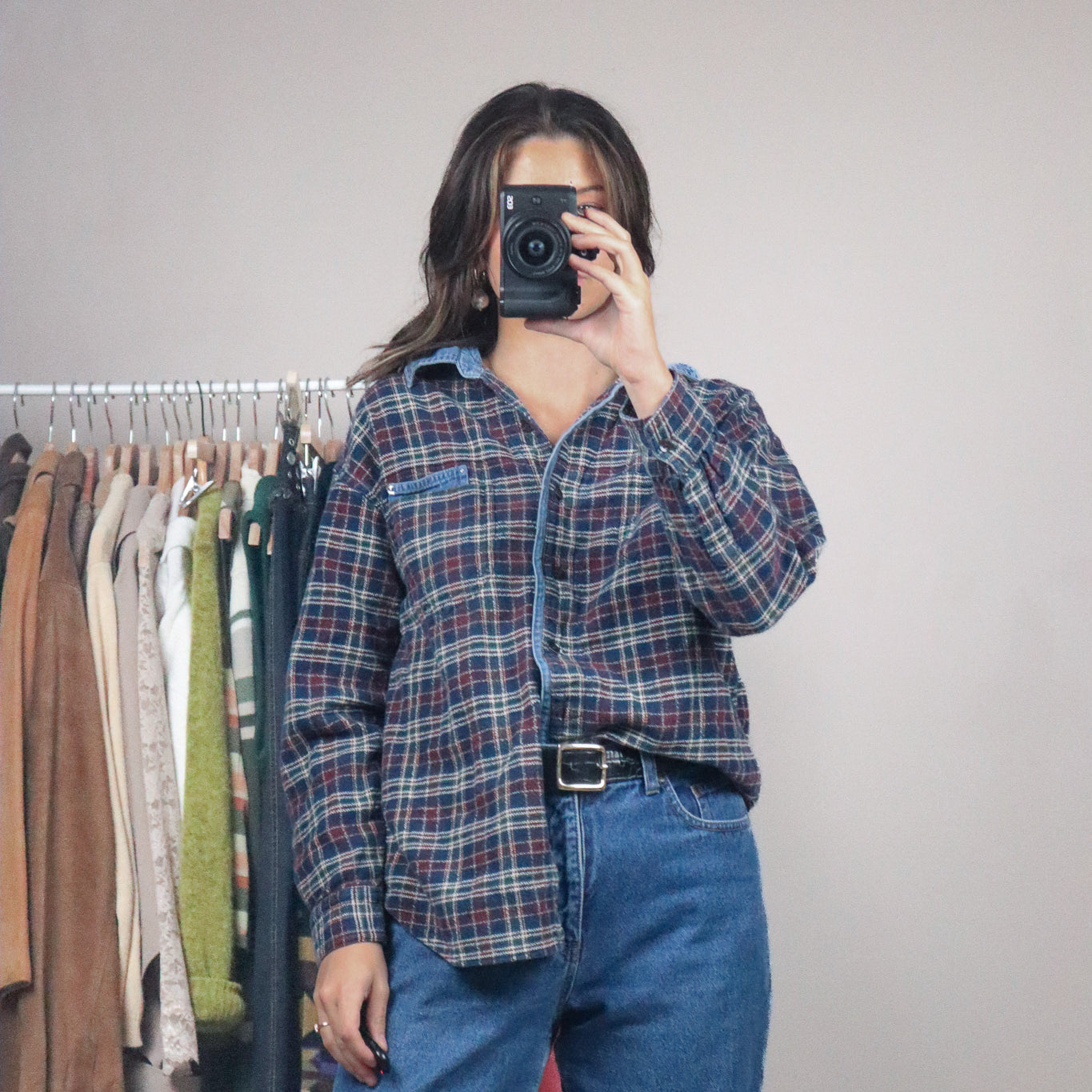 Vintage x Plaid & Denim Button Up (S/M)