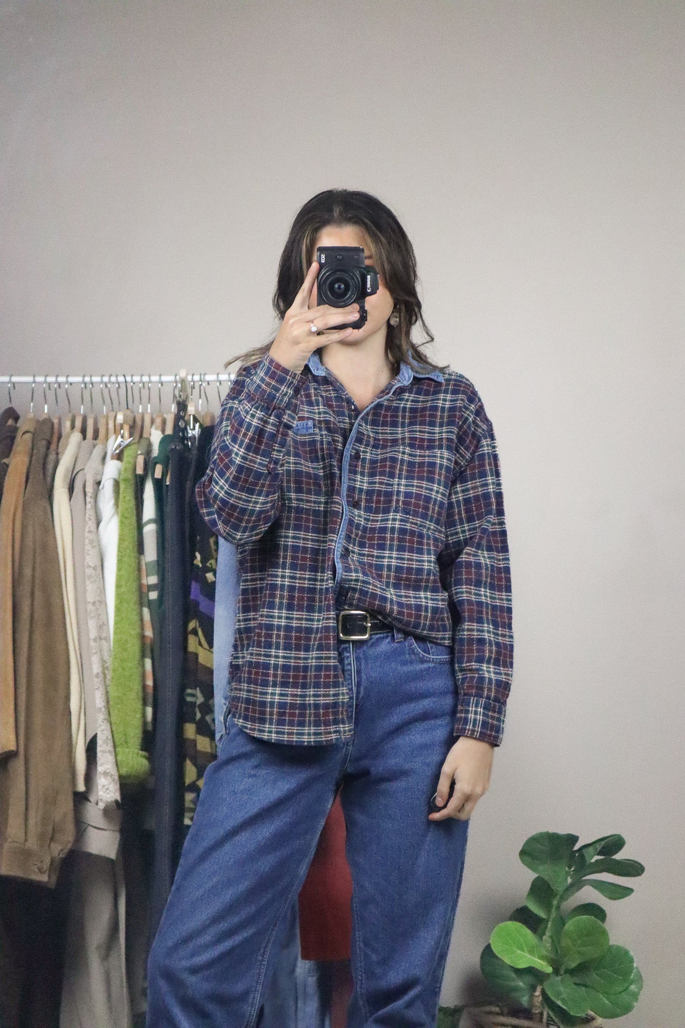 Vintage x Plaid & Denim Button Up (S/M)