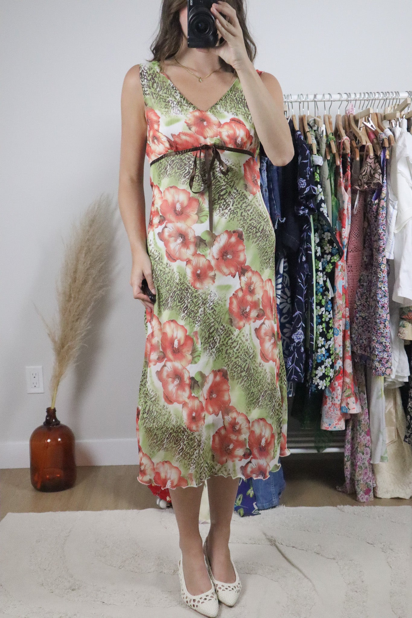 Vintage x Patterned Midi Dress (L)