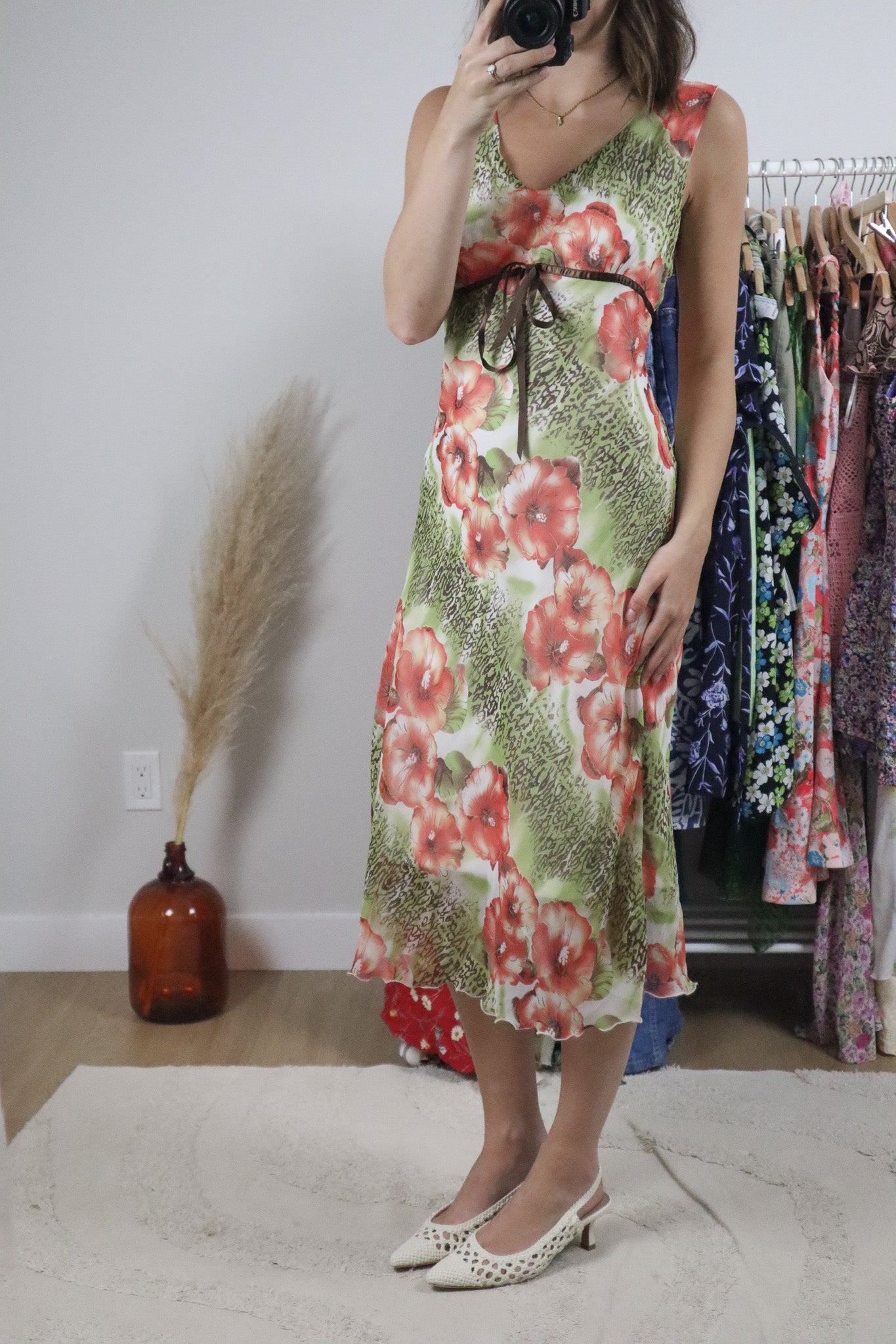 Vintage x Patterned Midi Dress (L)