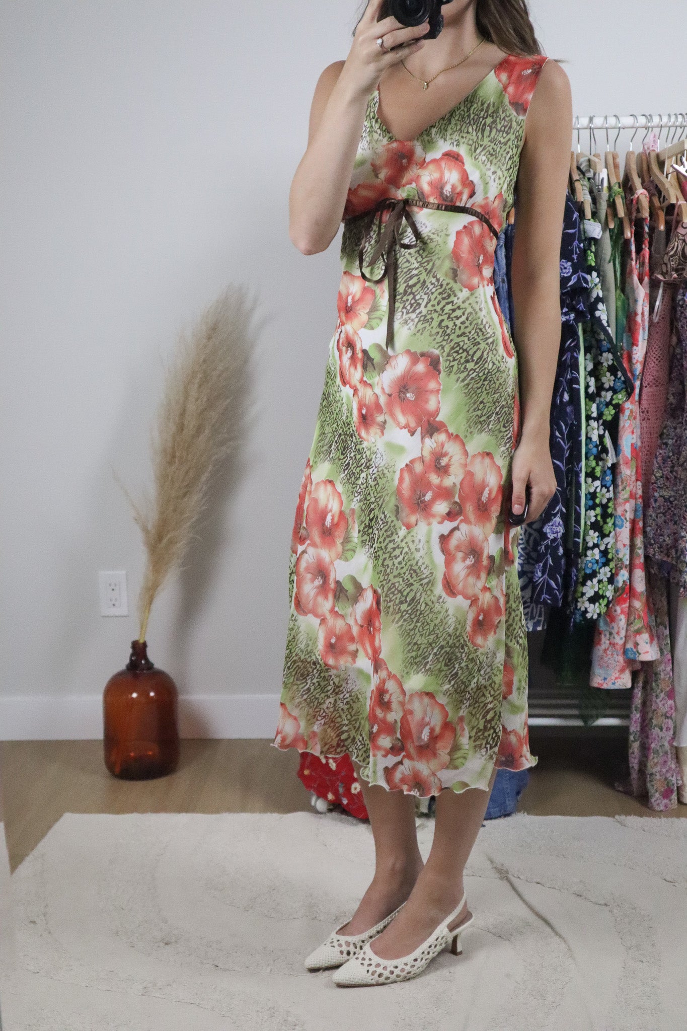 Vintage x Patterned Midi Dress (L)