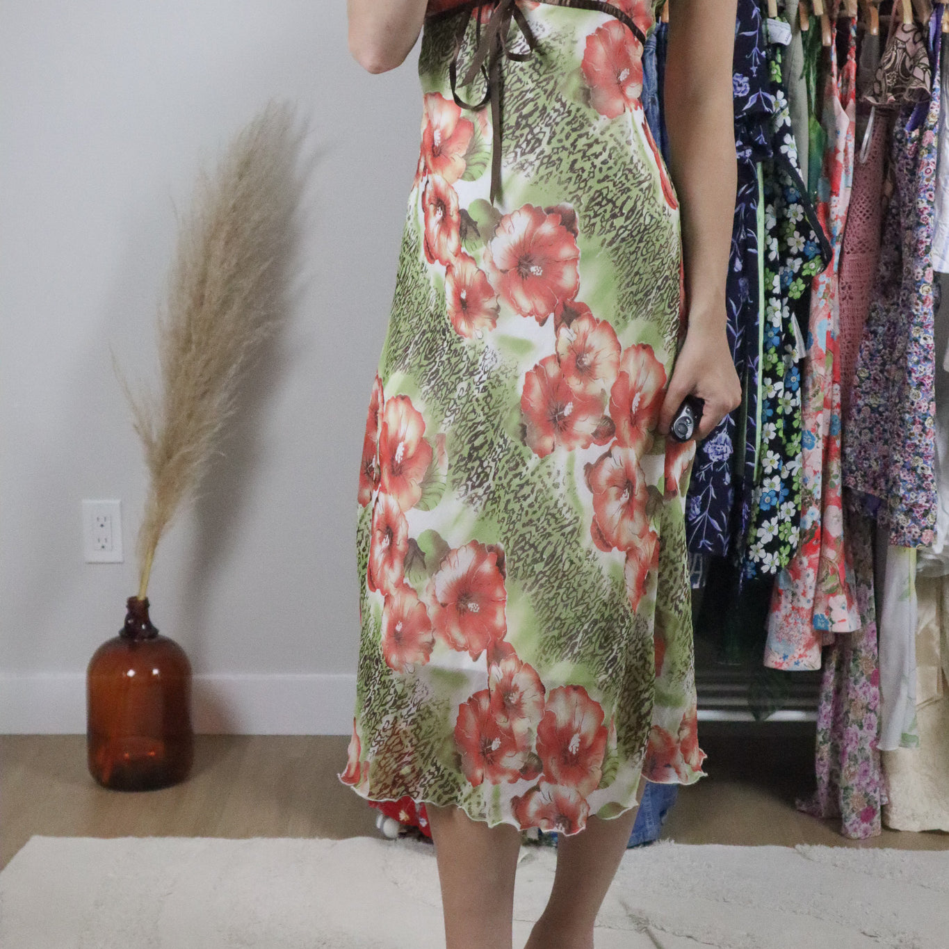 Vintage x Patterned Midi Dress (L)