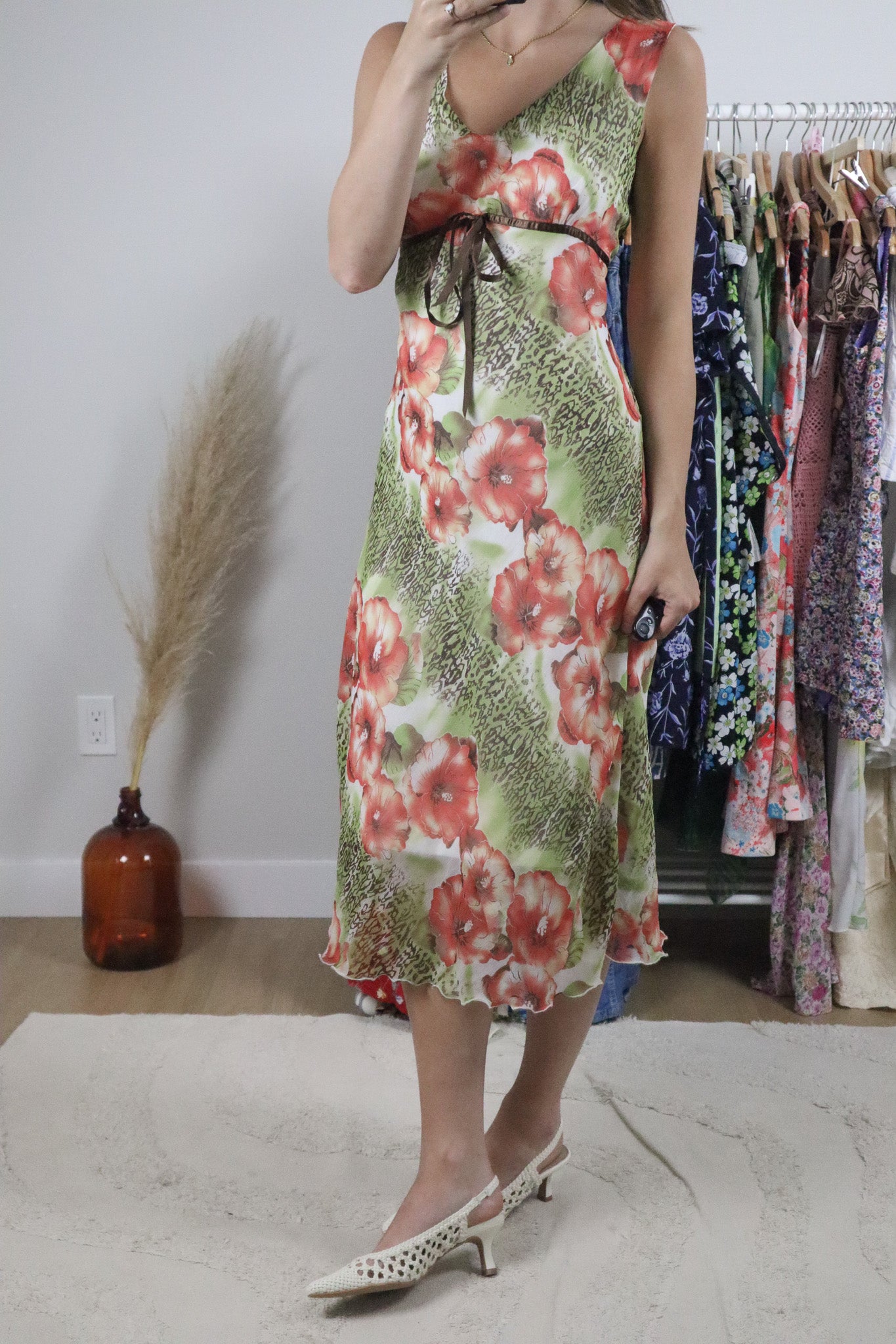 Vintage x Patterned Midi Dress (L)
