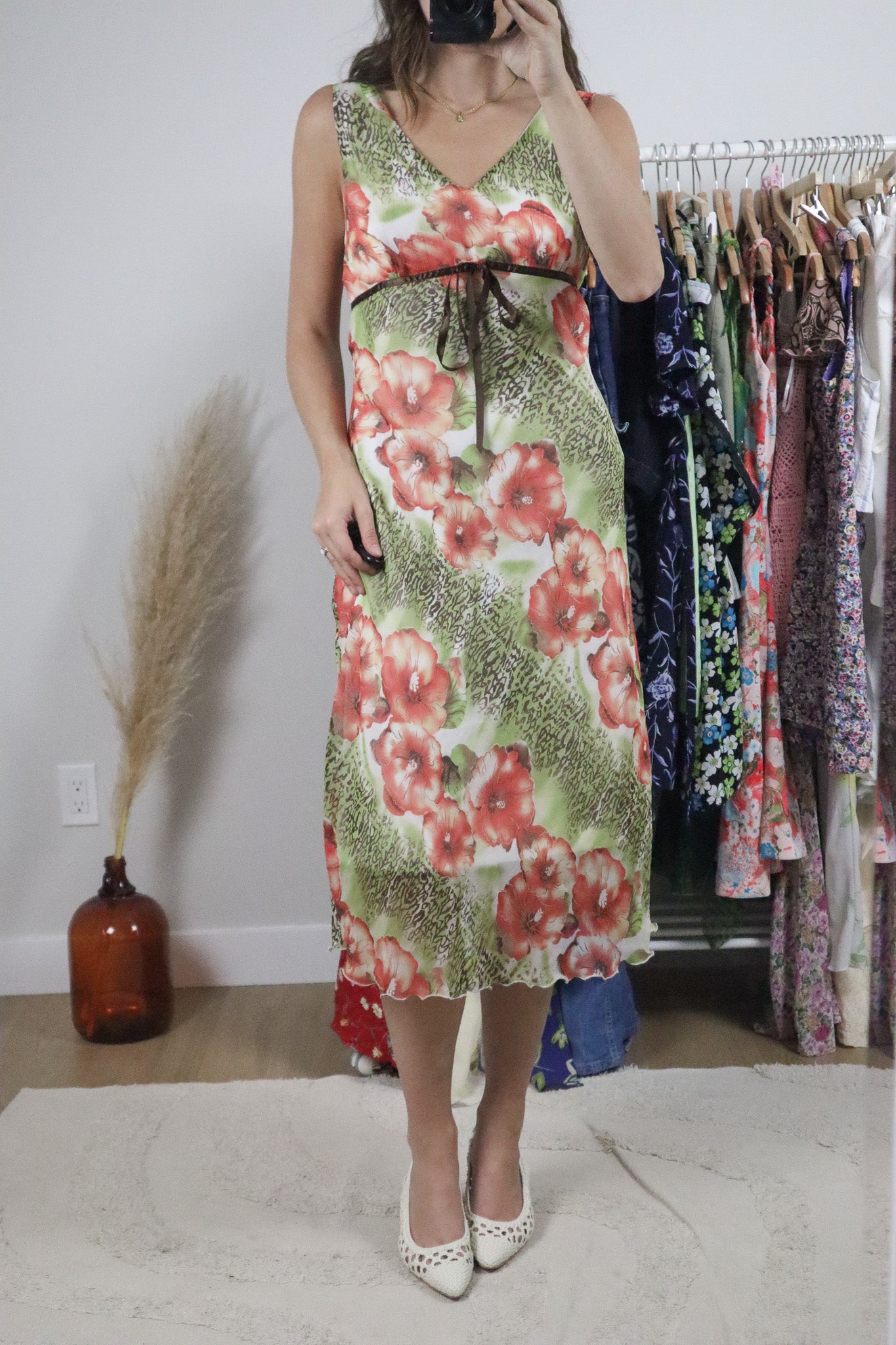 Vintage x Patterned Midi Dress (L)