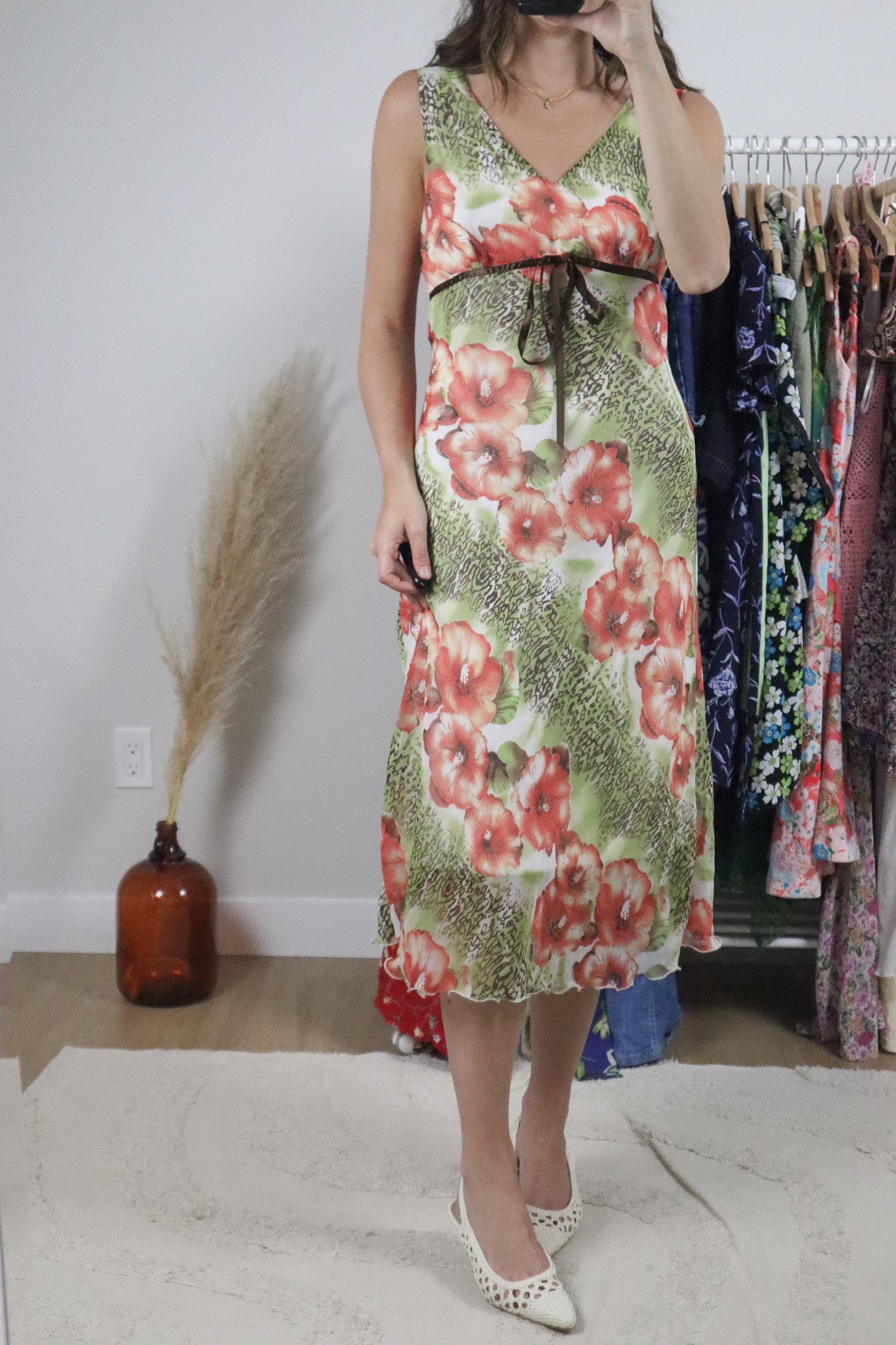 Vintage x Patterned Midi Dress (L)