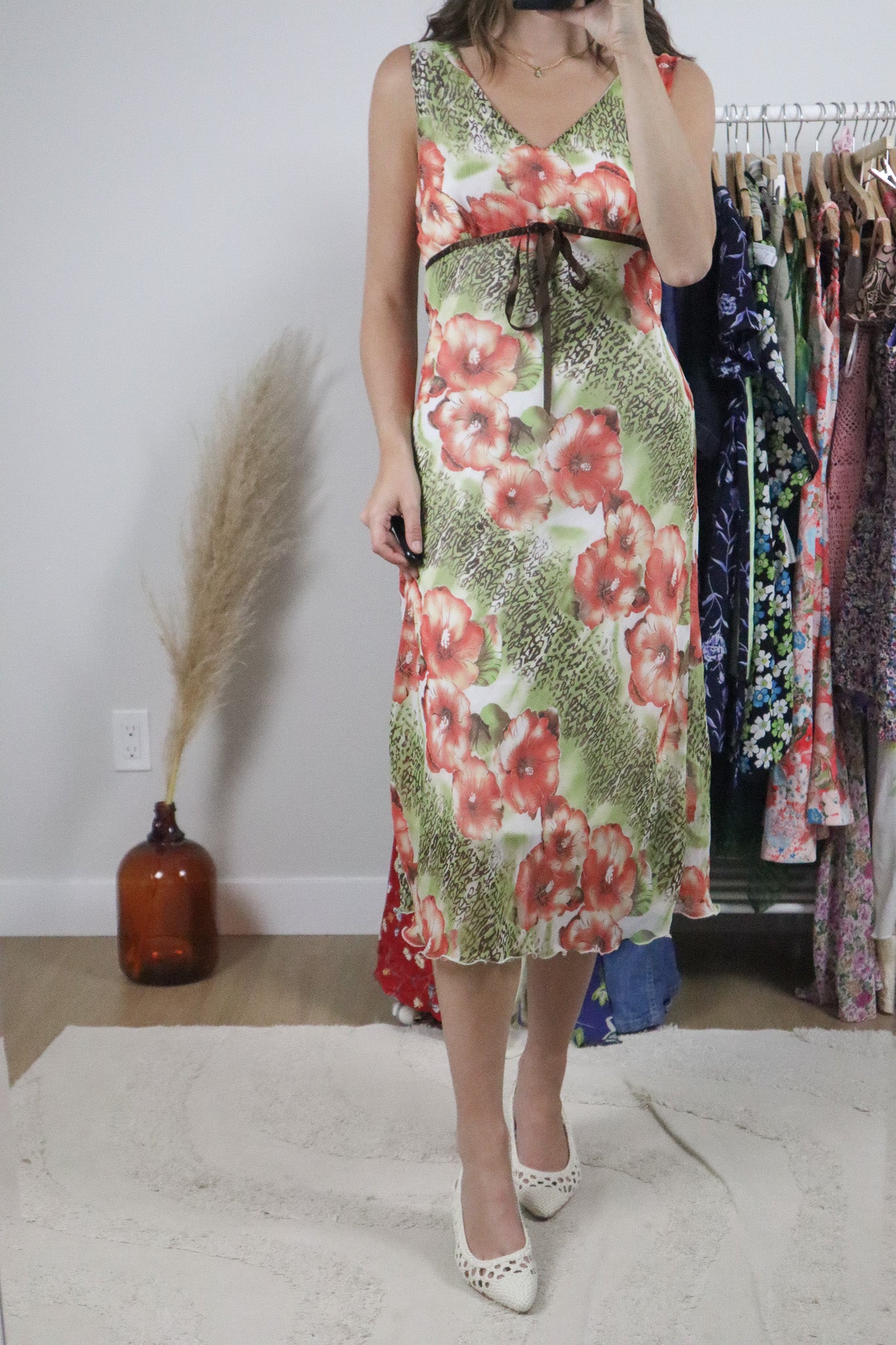 Vintage x Patterned Midi Dress (L)