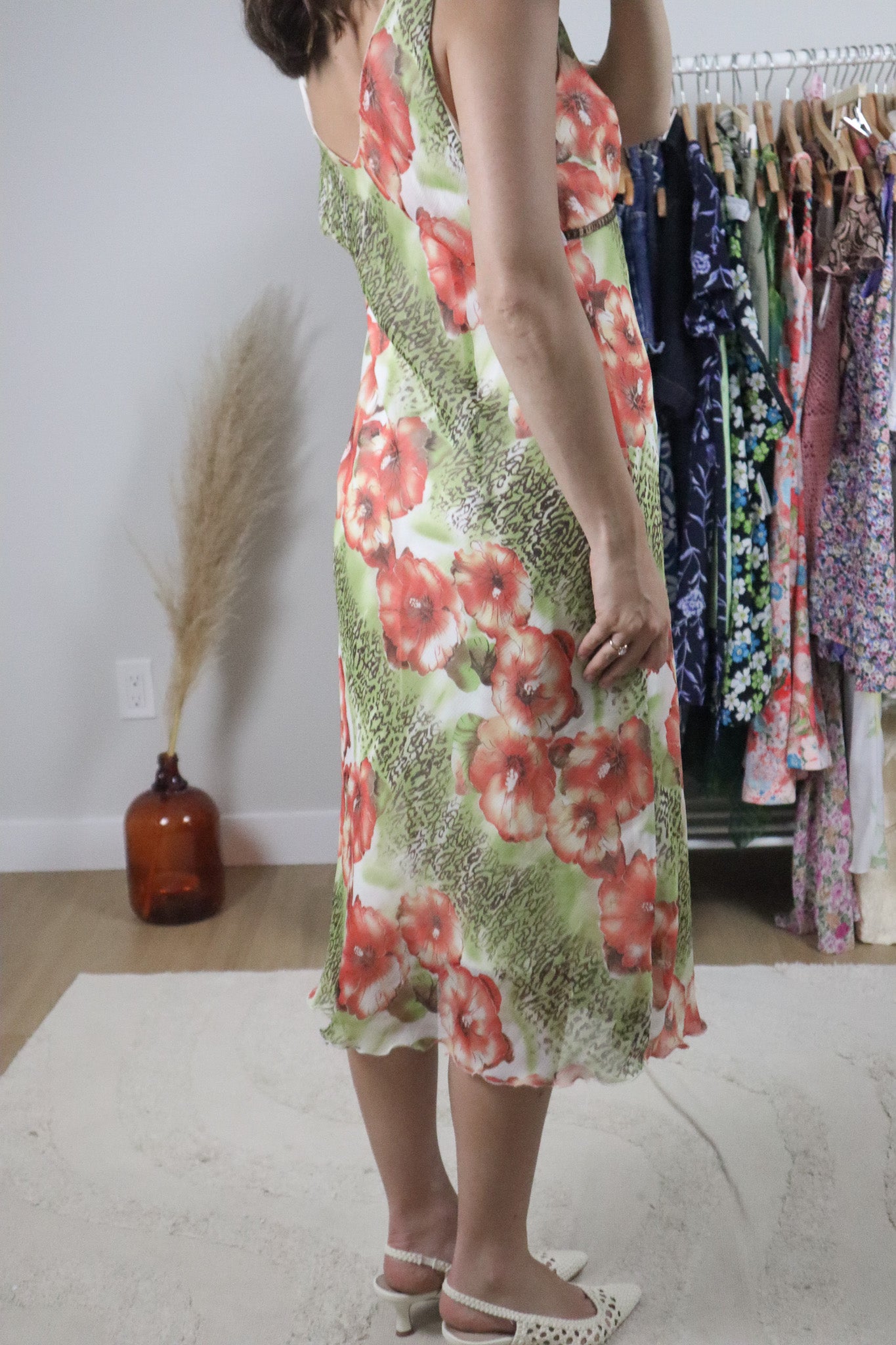 Vintage x Patterned Midi Dress (L)
