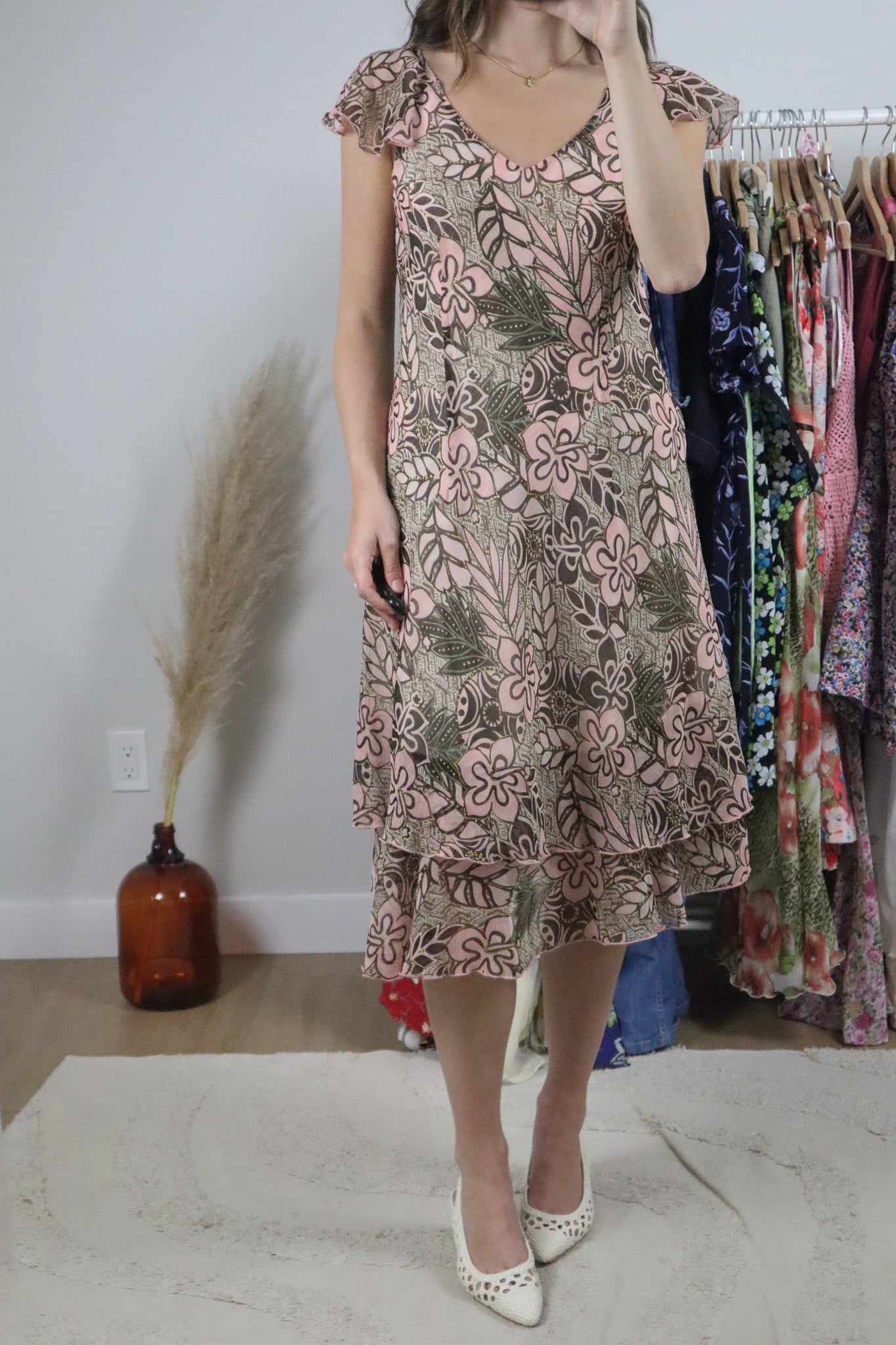Vintage x Floral Shimmer Midi Dress (6)