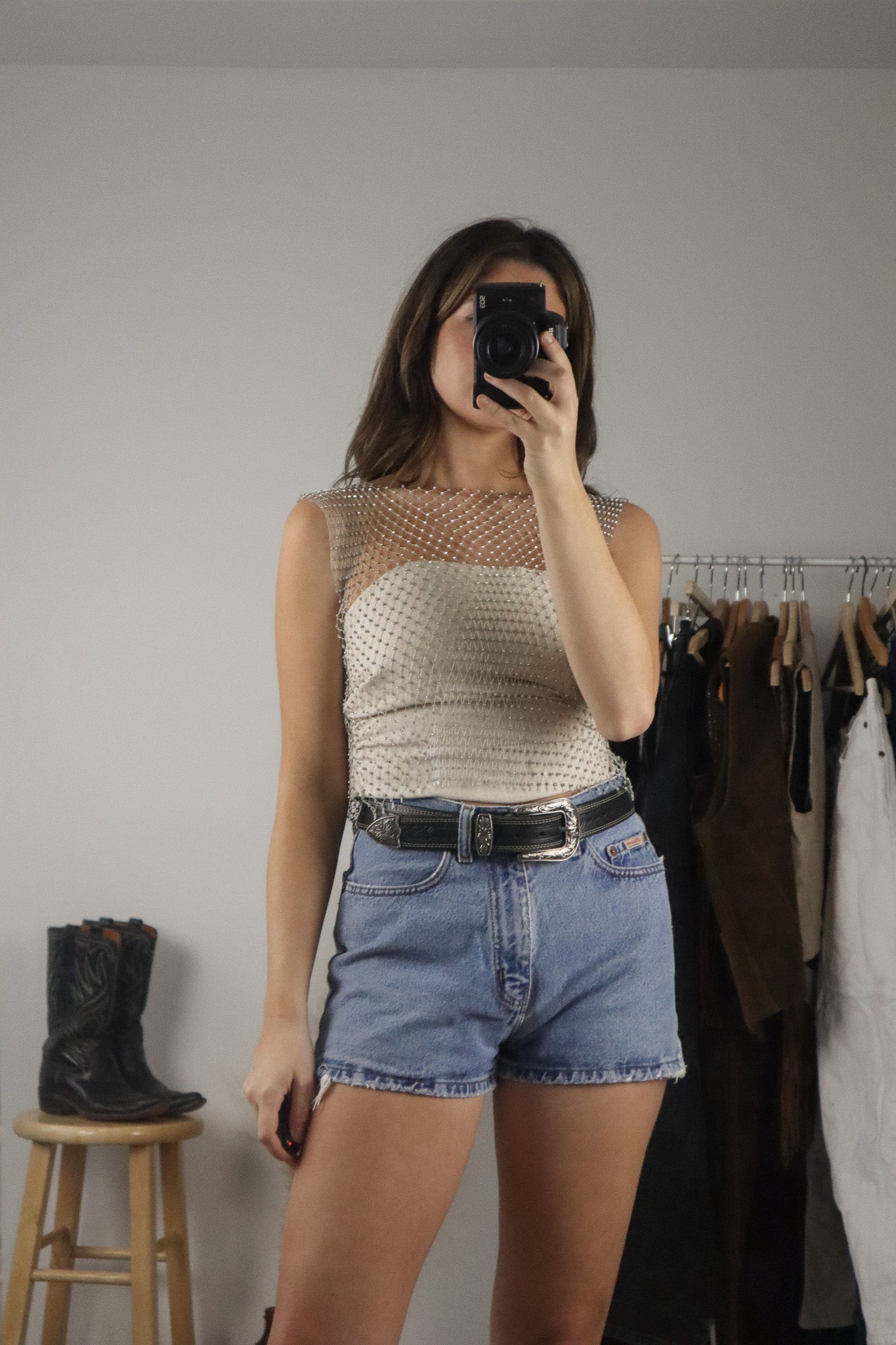 Modern x Sheer/Mesh Rhinestone Top (S)