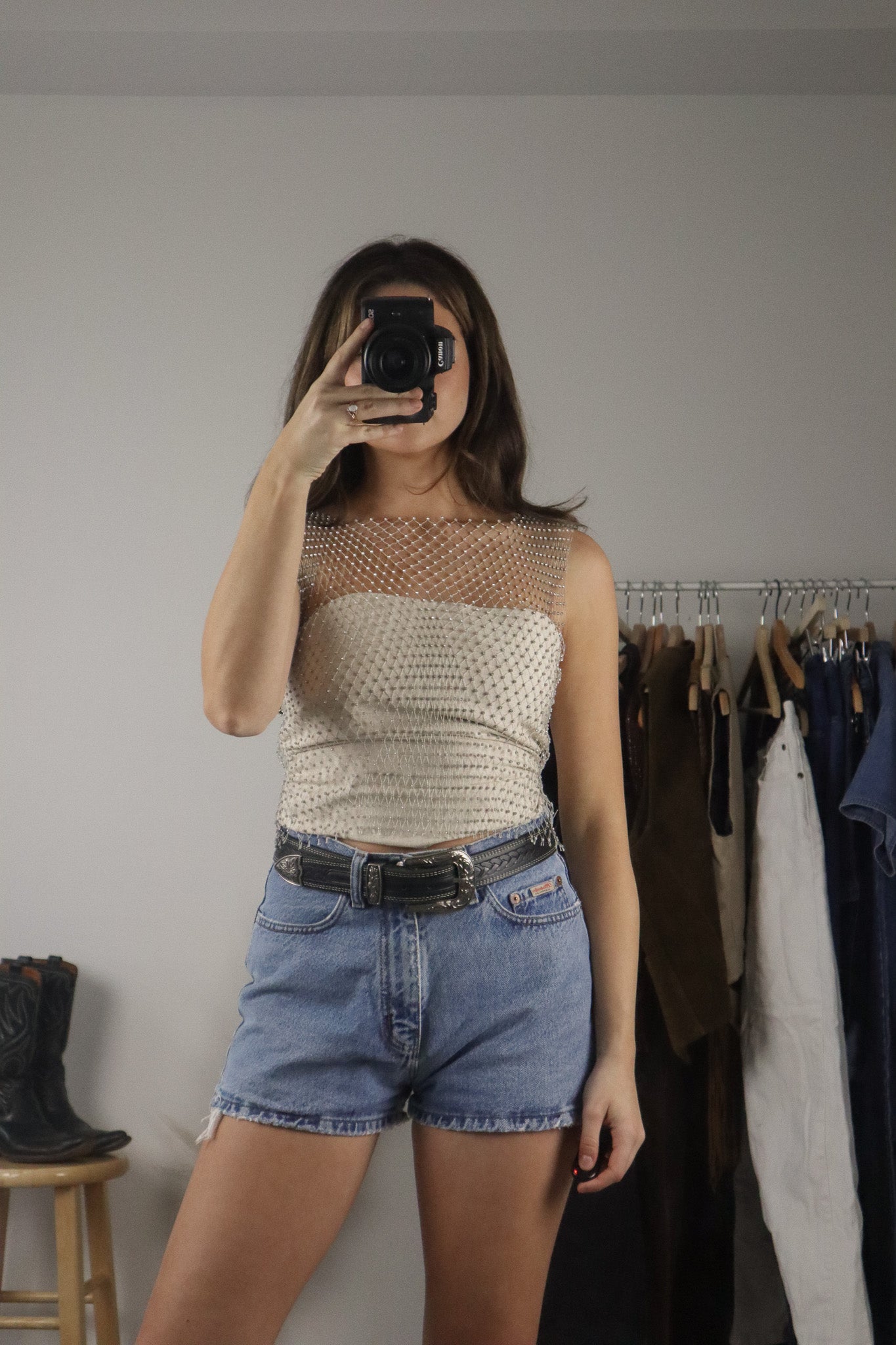 Modern x Sheer/Mesh Rhinestone Top (S)