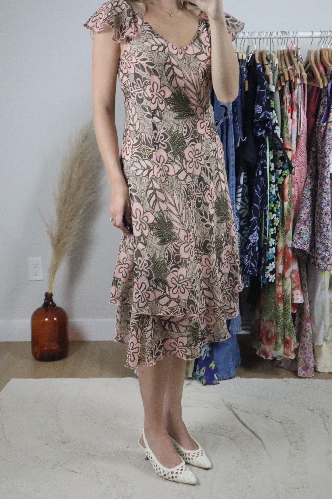 Vintage x Floral Shimmer Midi Dress (6)