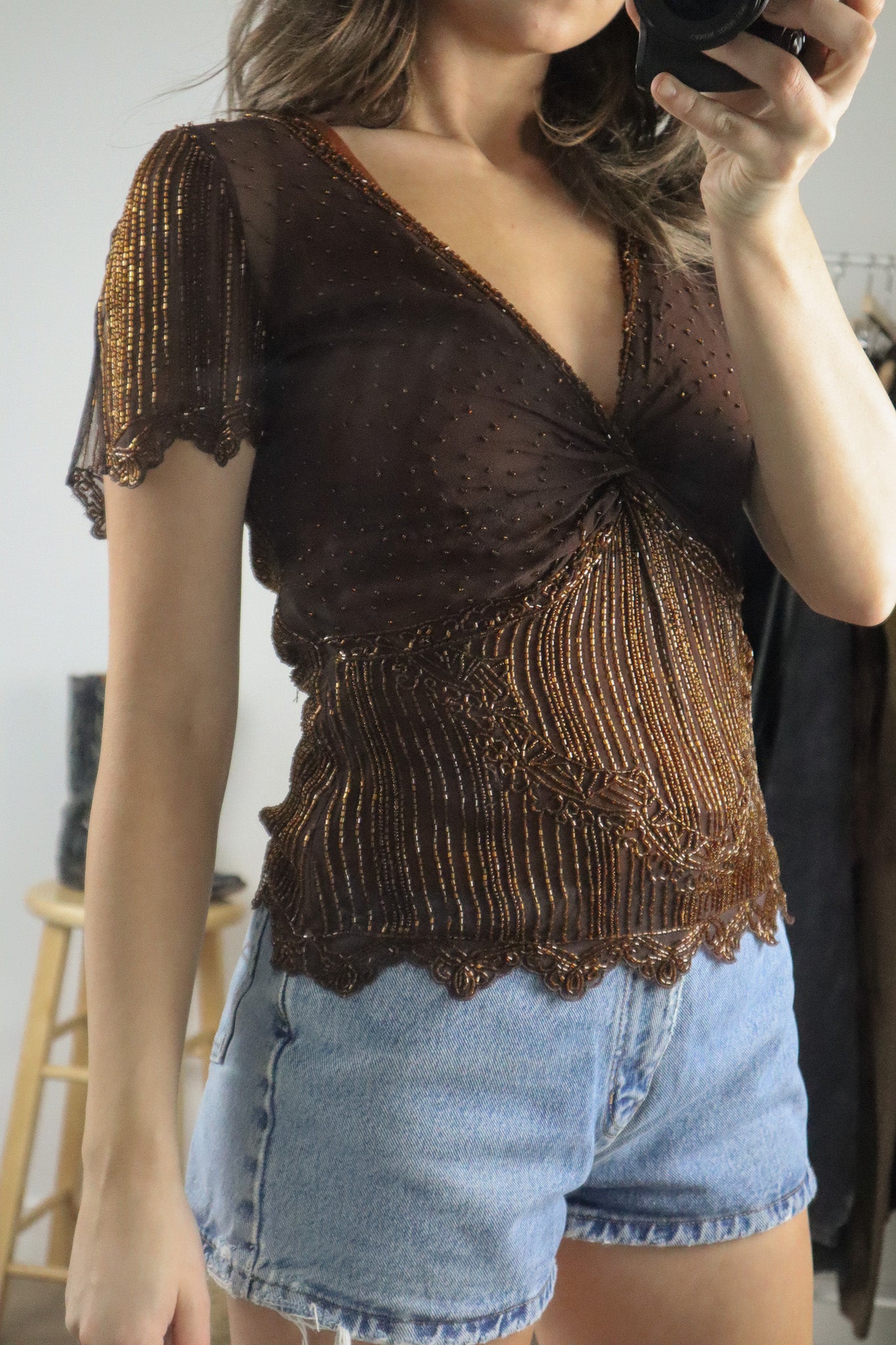 Vintage x Silk Beaded Top (S)