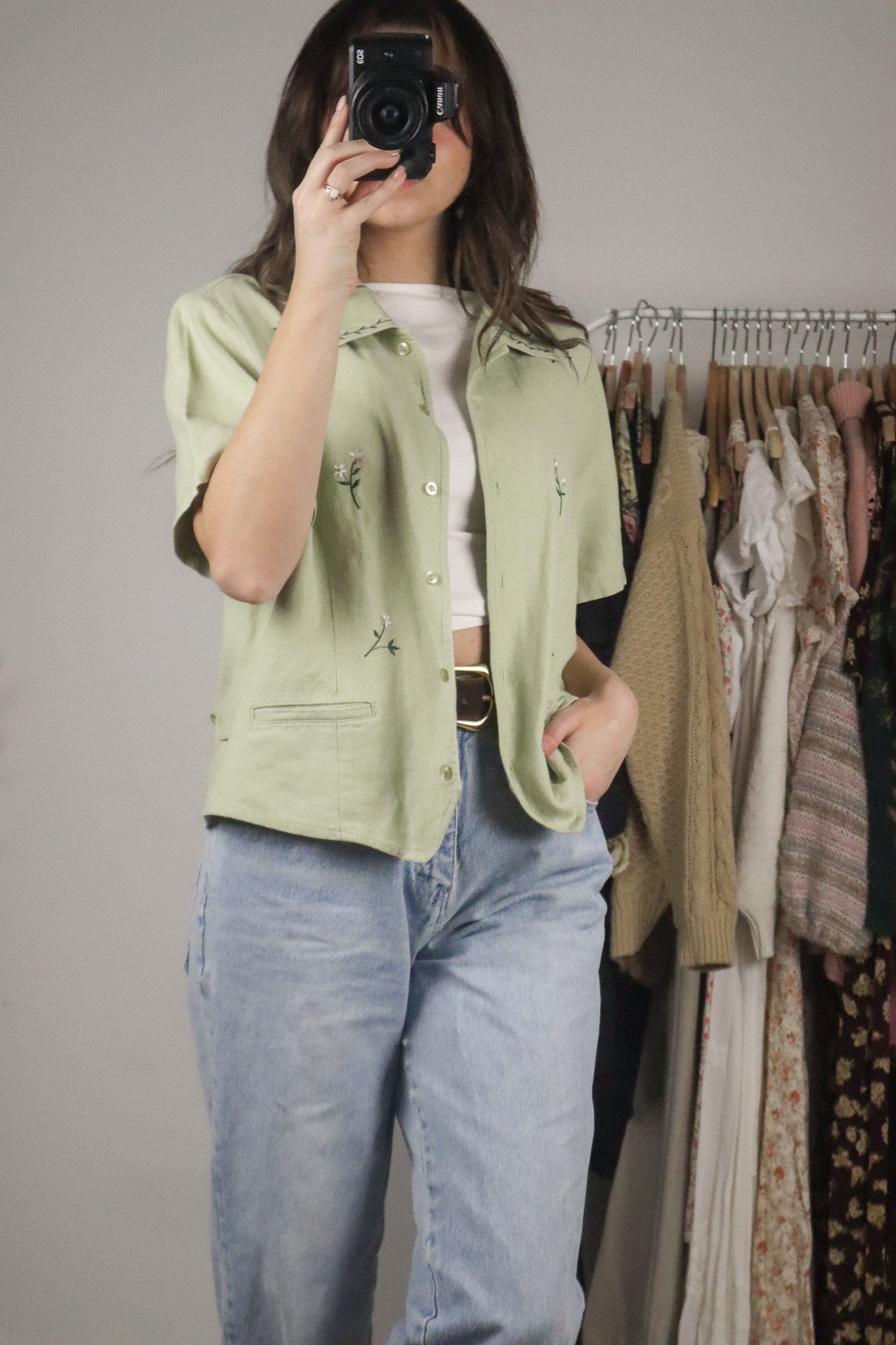 Vintage x Embroidered Linen Blend Top (M)