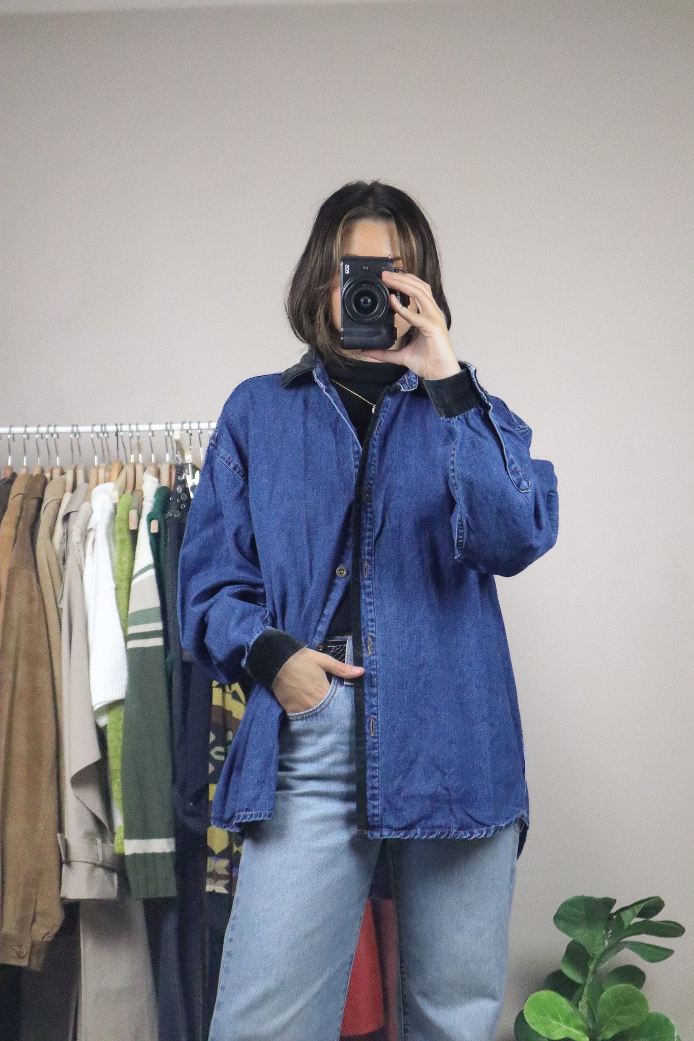 Vintage x Denim & Velvet Trim Top (M/L)
