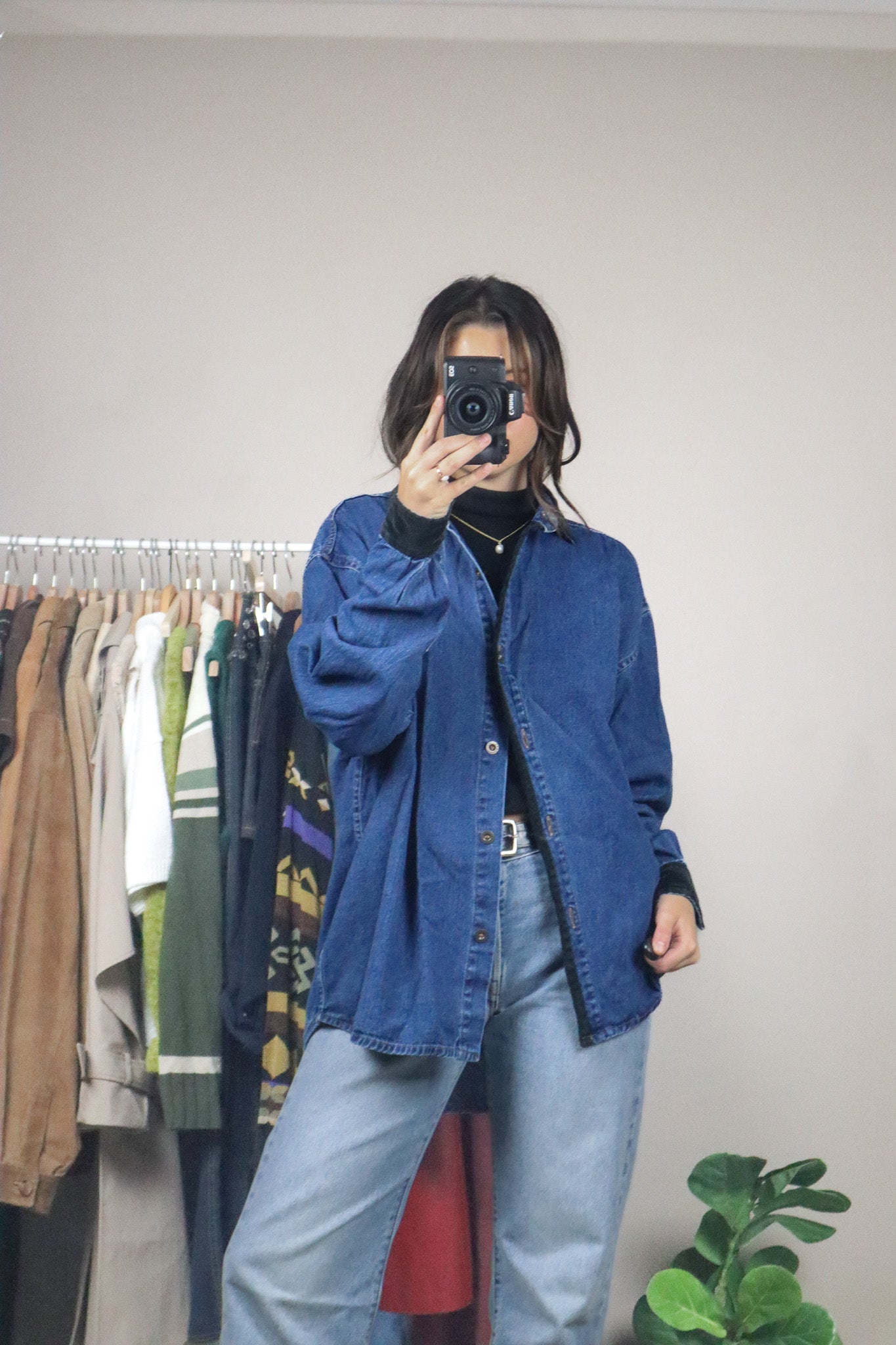Vintage x Denim & Velvet Trim Top (M/L)