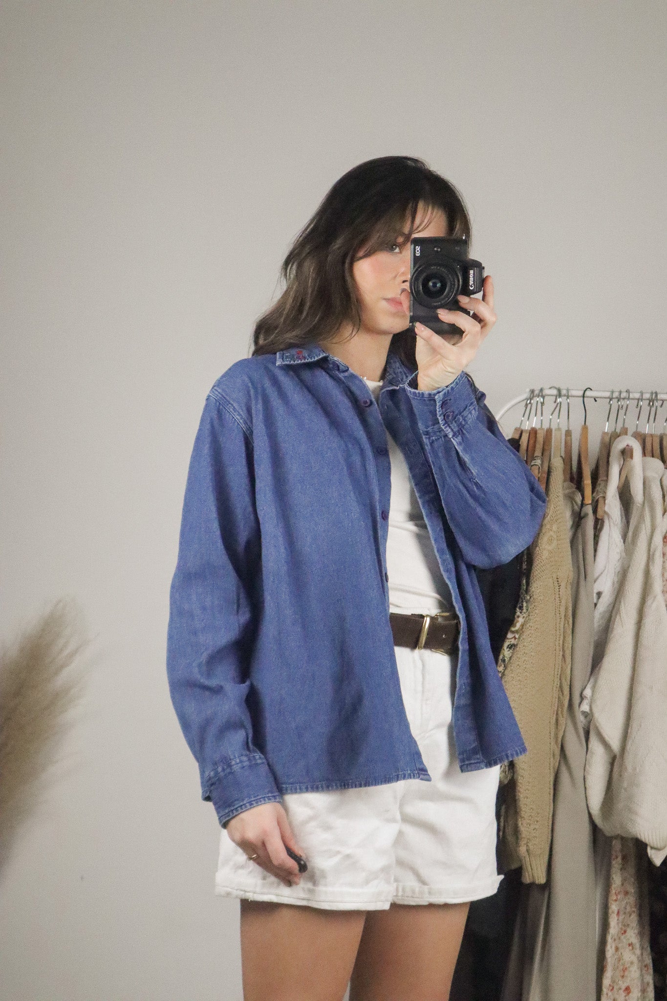 Vintage x Denim Embroidered Button Up (S/M)