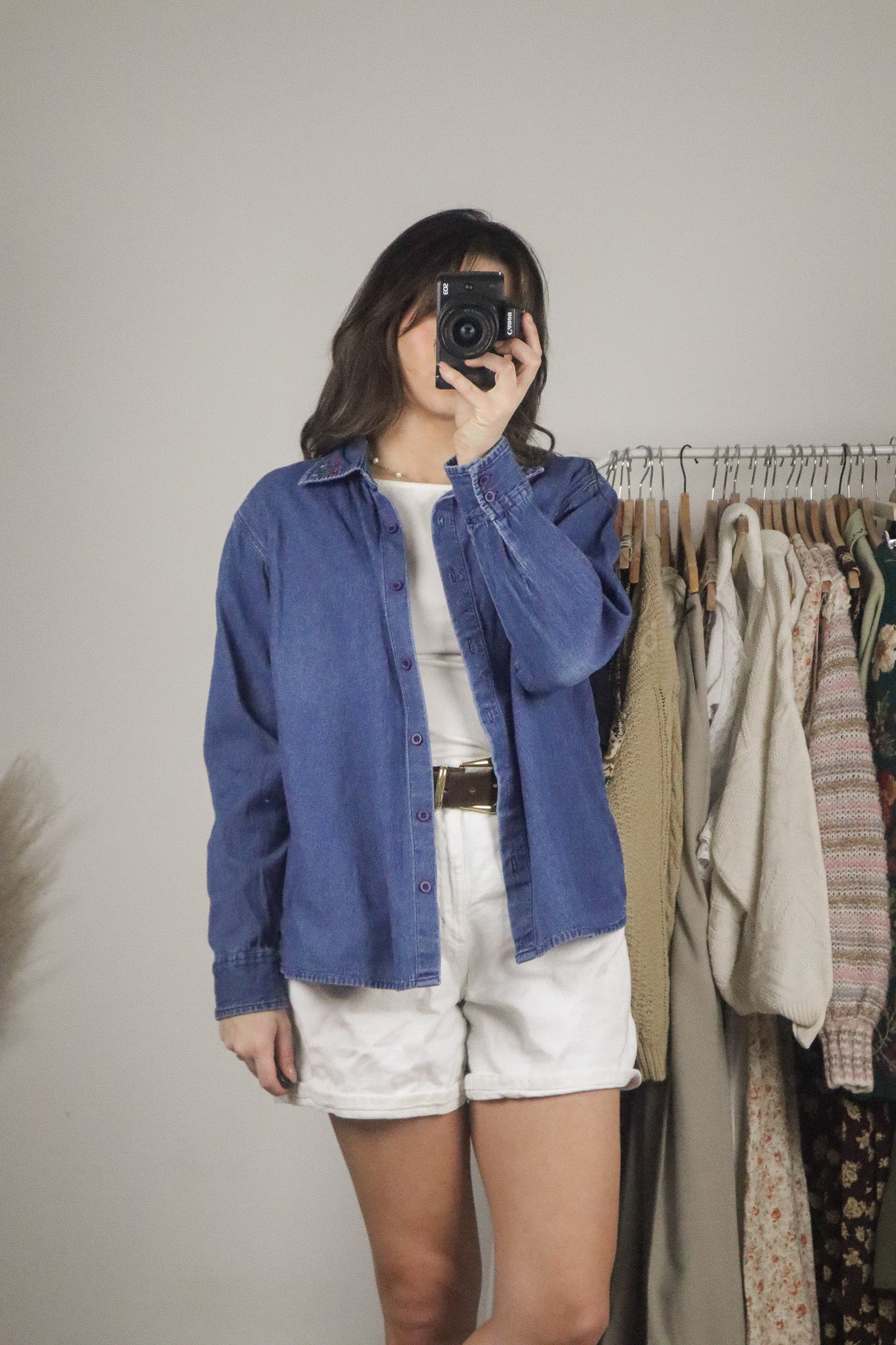 Vintage x Denim Embroidered Button Up (S/M)