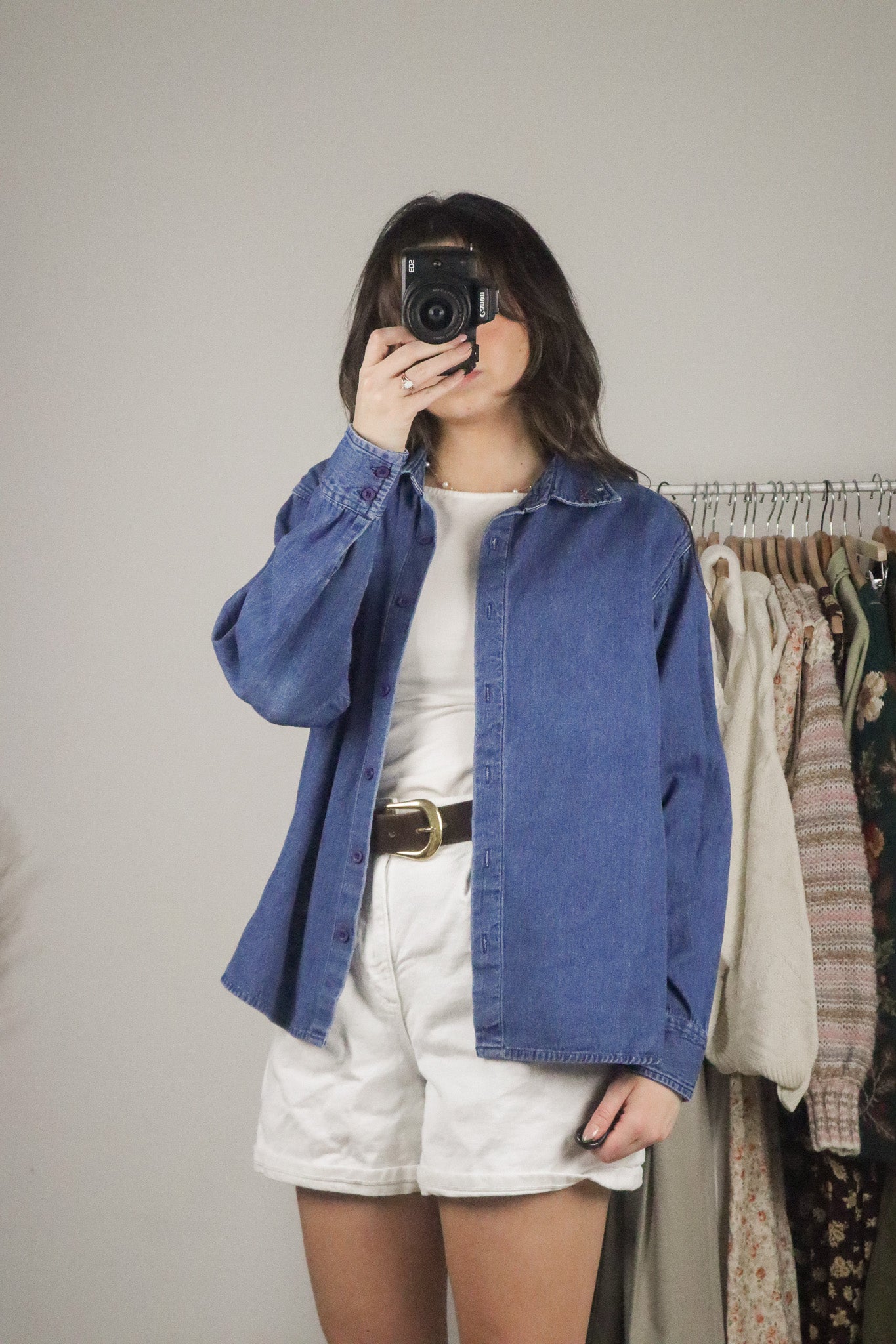 Vintage x Denim Embroidered Button Up (S/M)