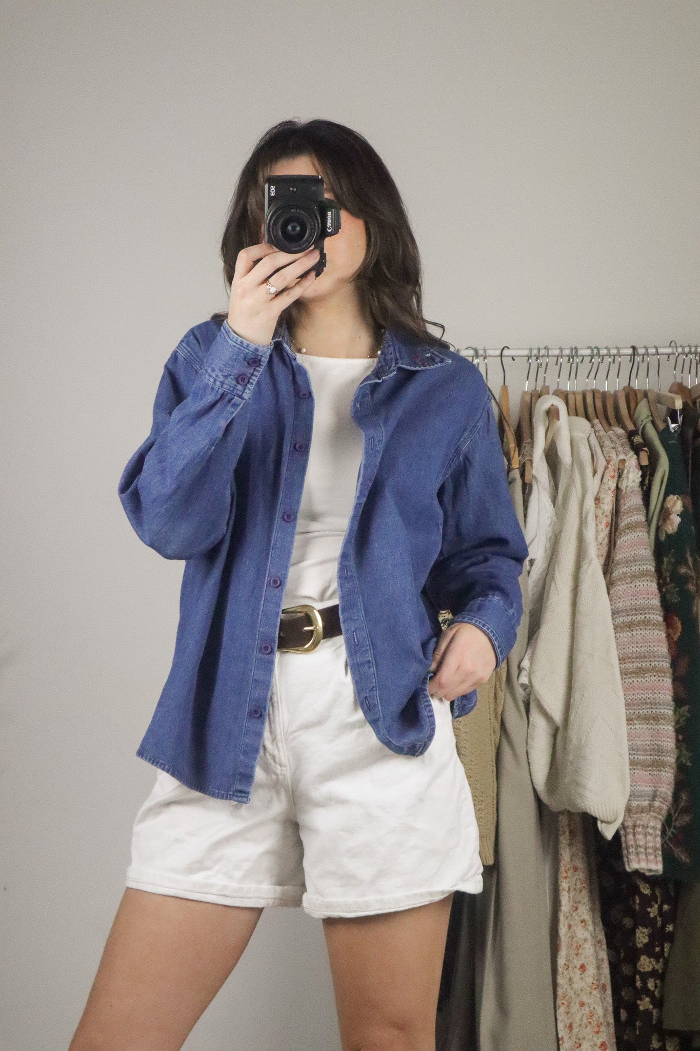 Vintage x Denim Embroidered Button Up (S/M)