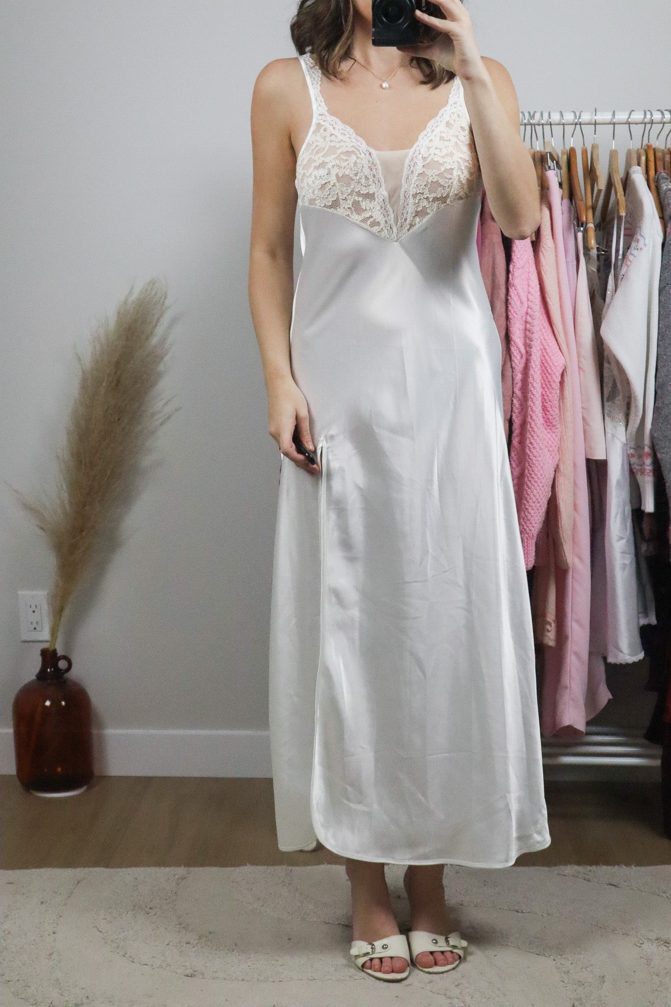 Vintage x Satin & Lace Maxi Dress (S/M)
