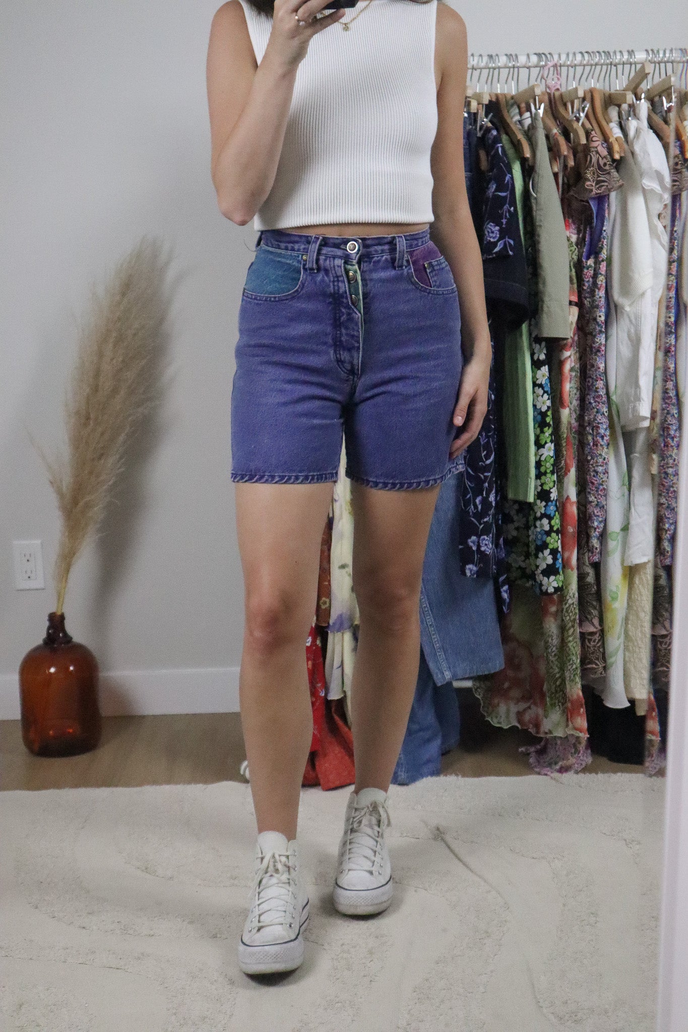 Vintage x Colour Block Denim Shorts (2)