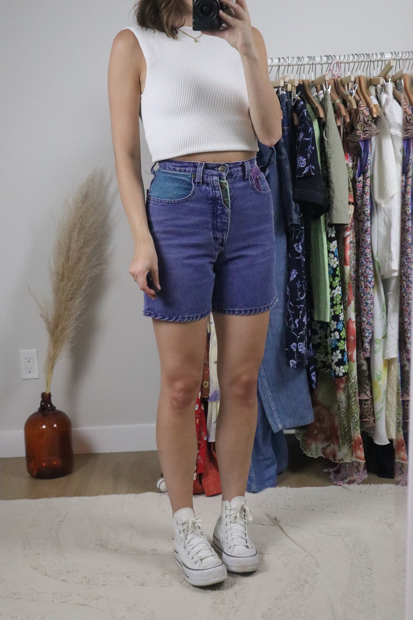 Vintage x Colour Block Denim Shorts (2)