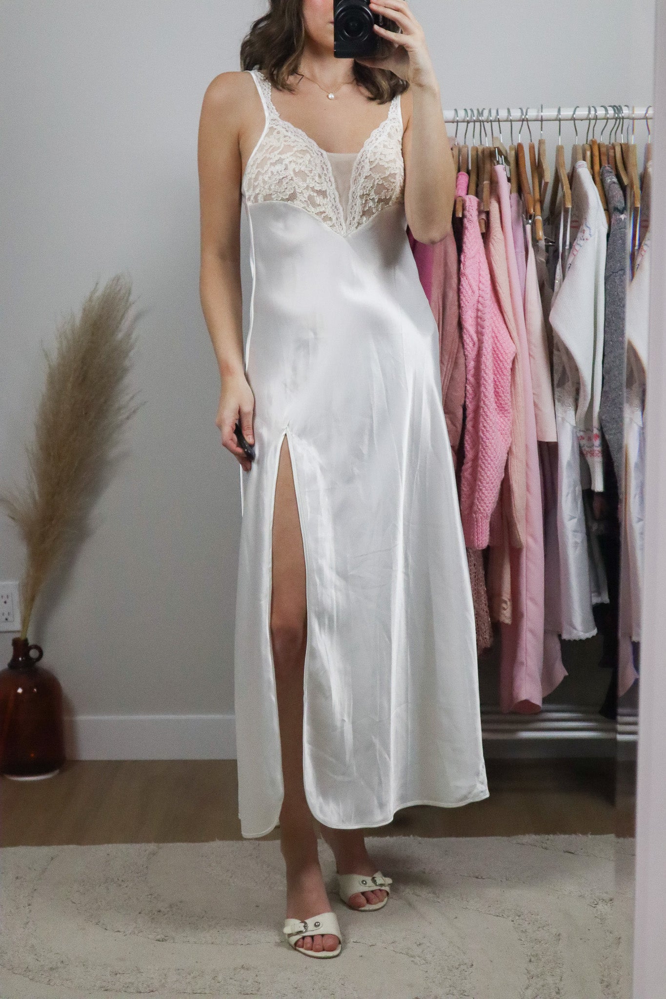 Vintage x Satin & Lace Maxi Dress (S/M)