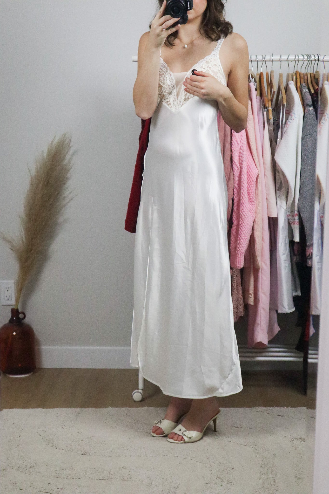 Vintage x Satin & Lace Maxi Dress (S/M)