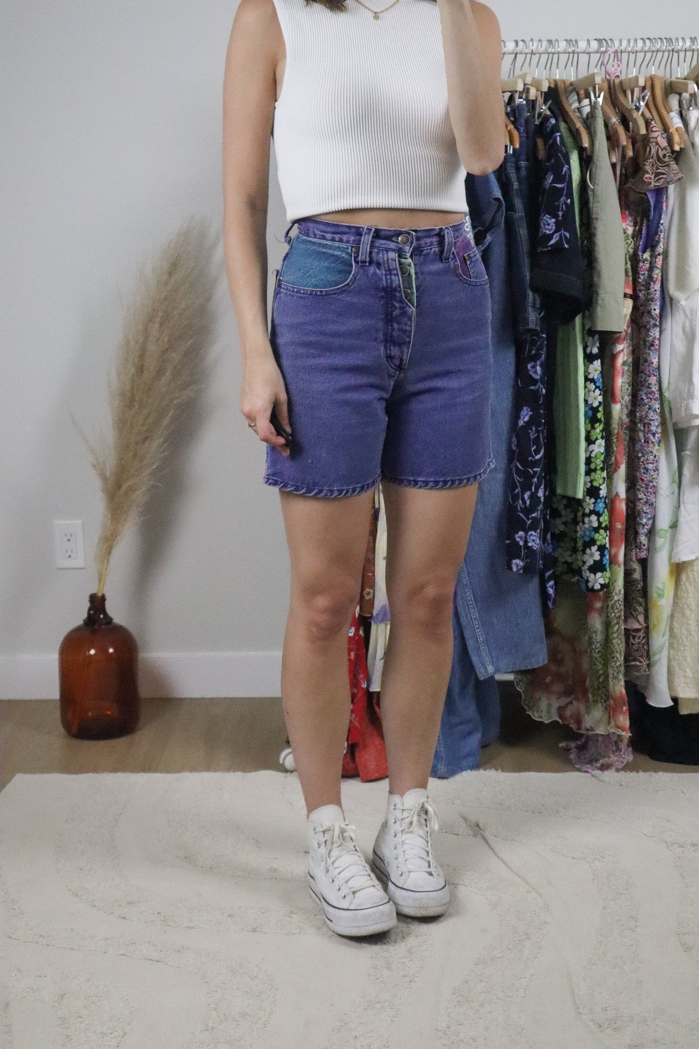 Vintage x Colour Block Denim Shorts (2)