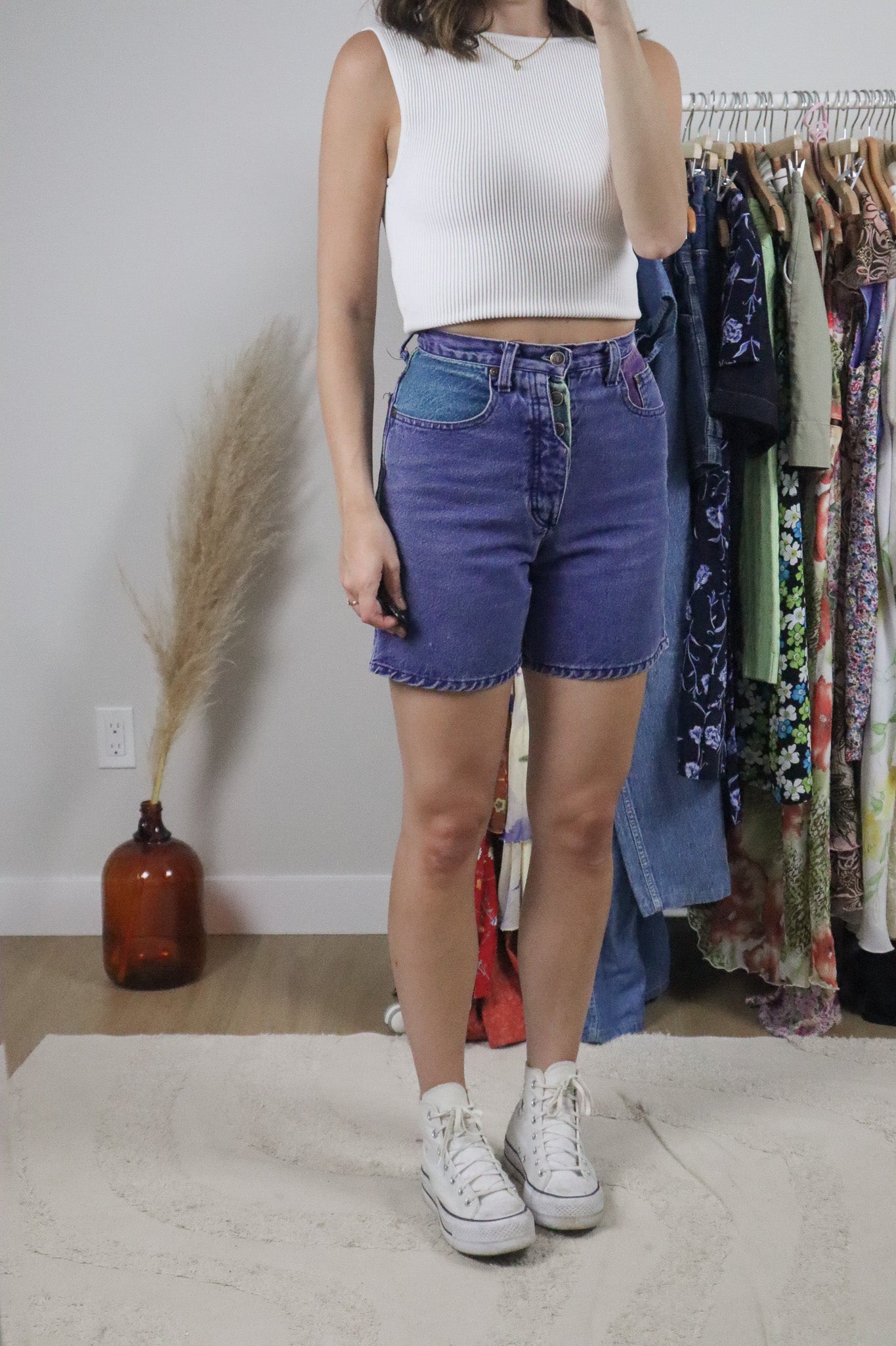 Vintage x Colour Block Denim Shorts (2)