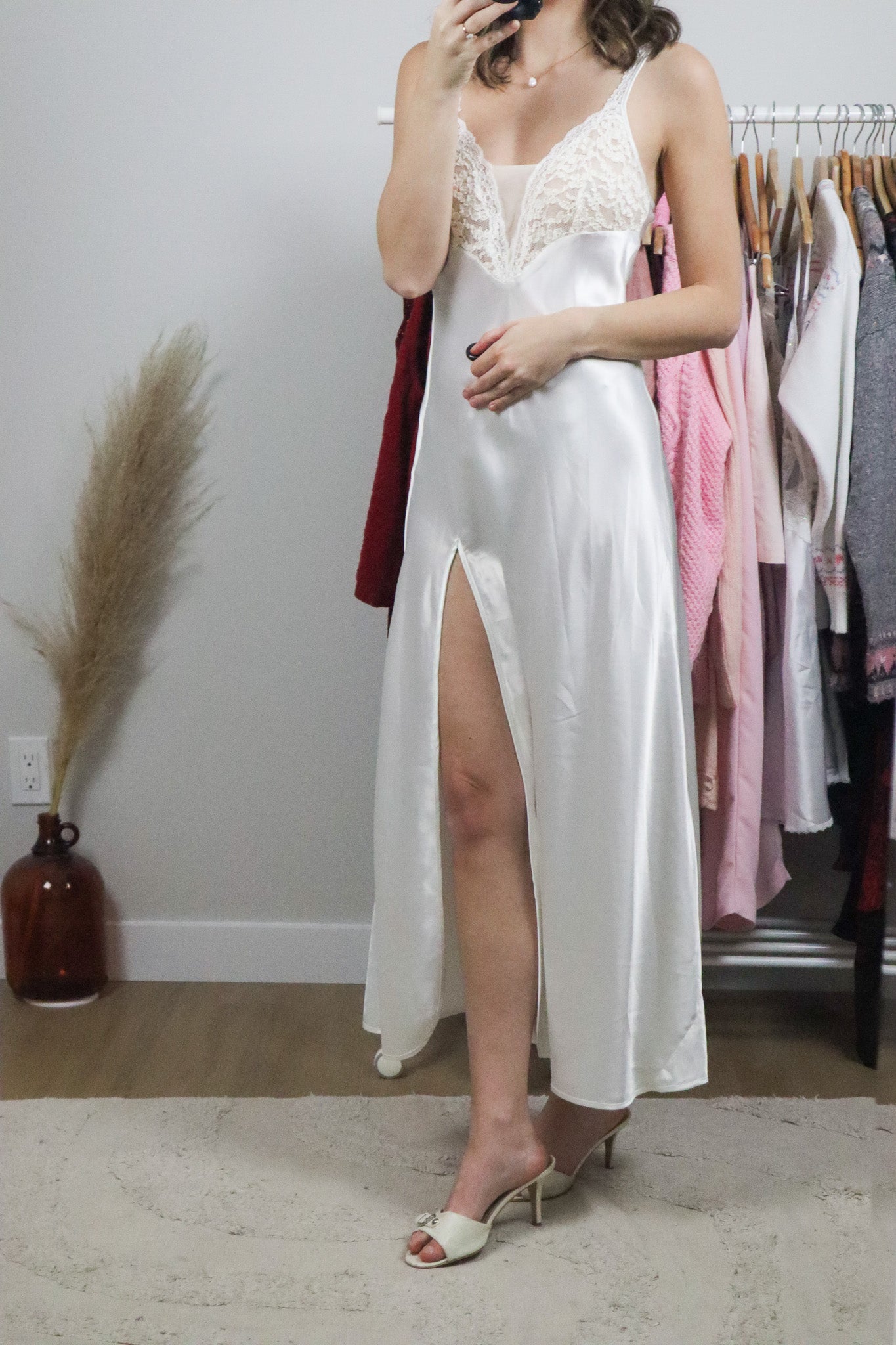 Vintage x Satin & Lace Maxi Dress (S/M)