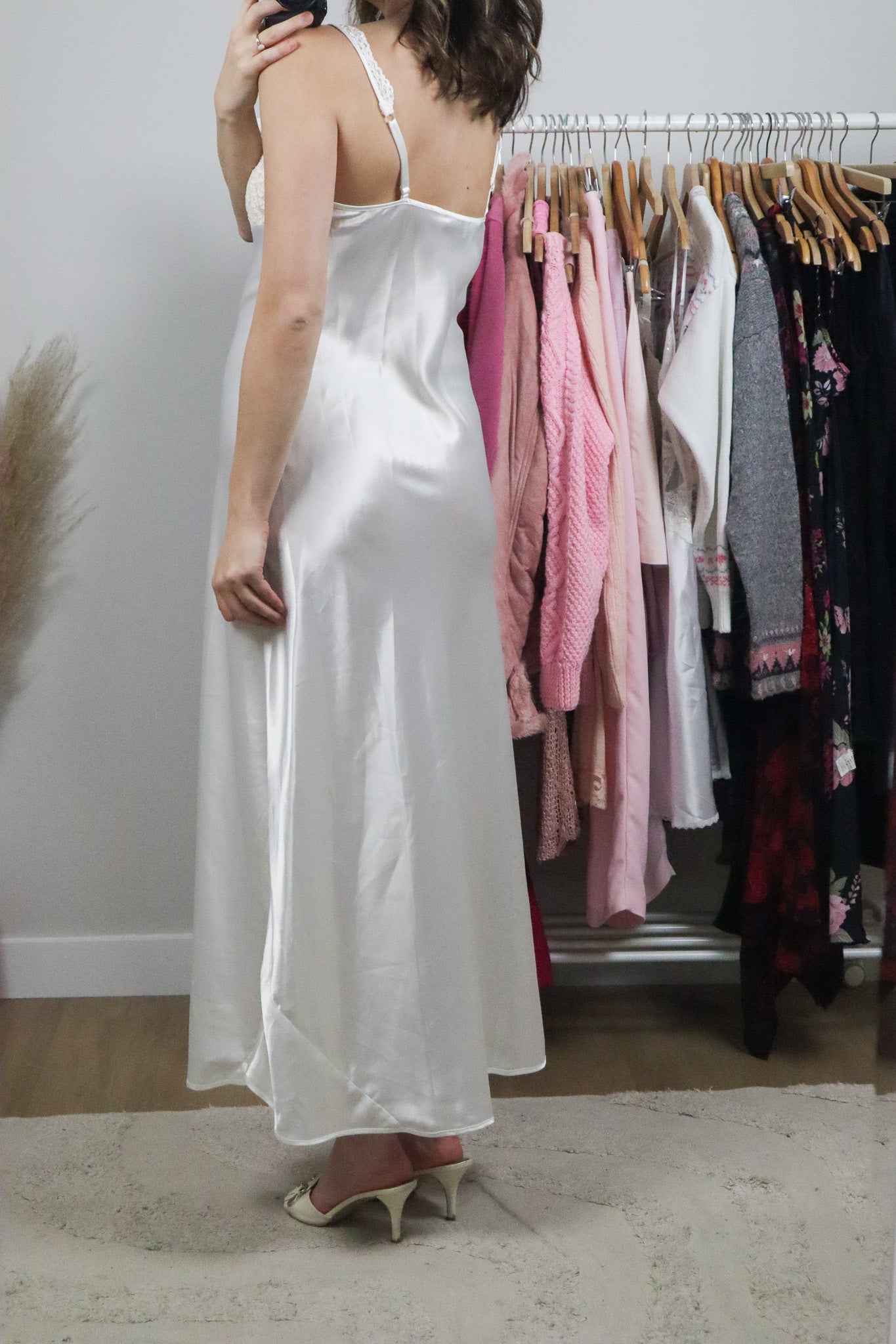 Vintage x Satin & Lace Maxi Dress (S/M)