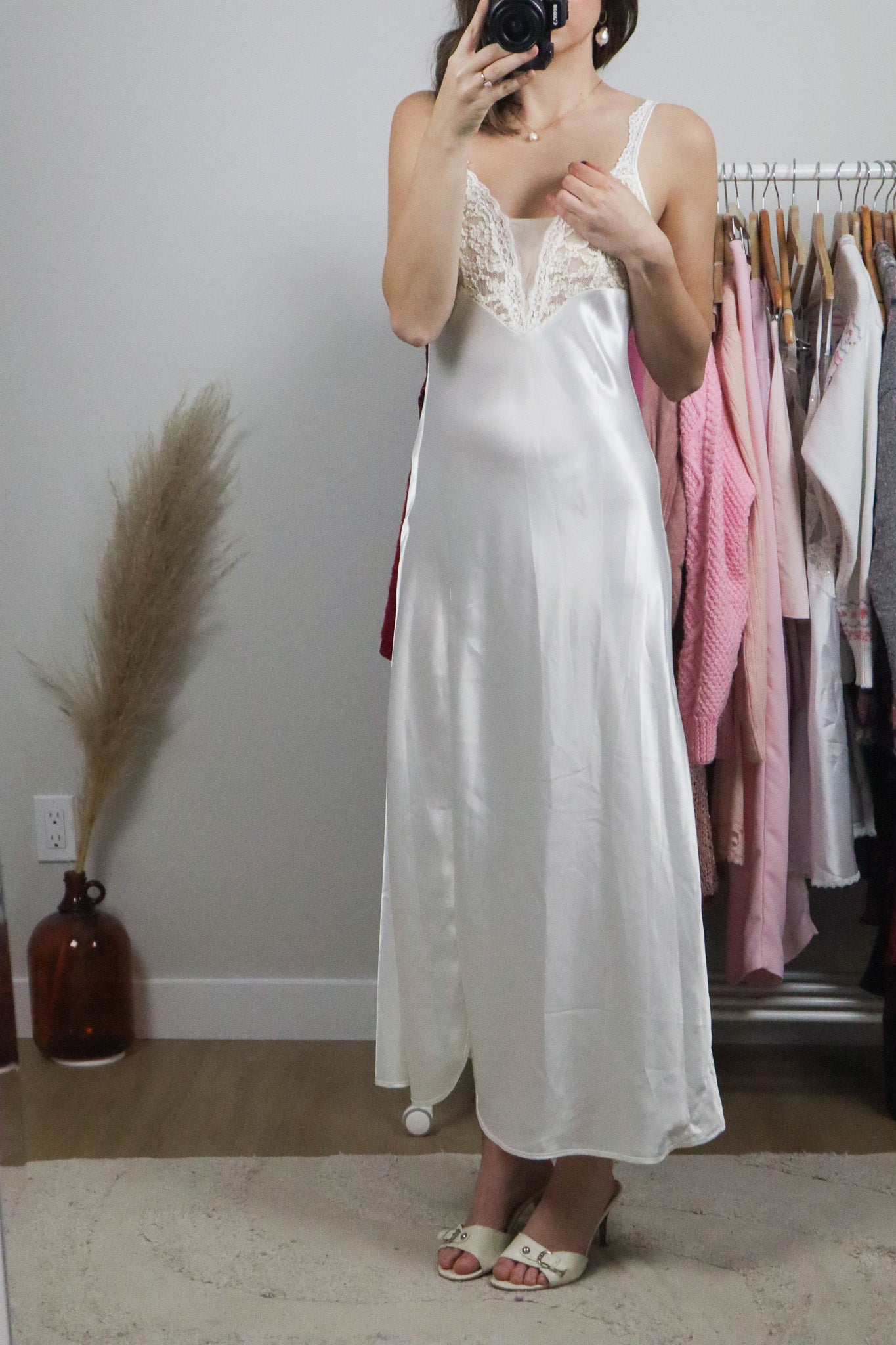 Vintage x Satin & Lace Maxi Dress (S/M)