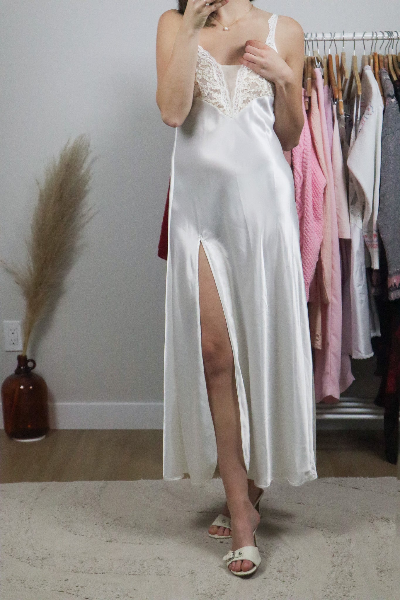 Vintage x Satin & Lace Maxi Dress (S/M)
