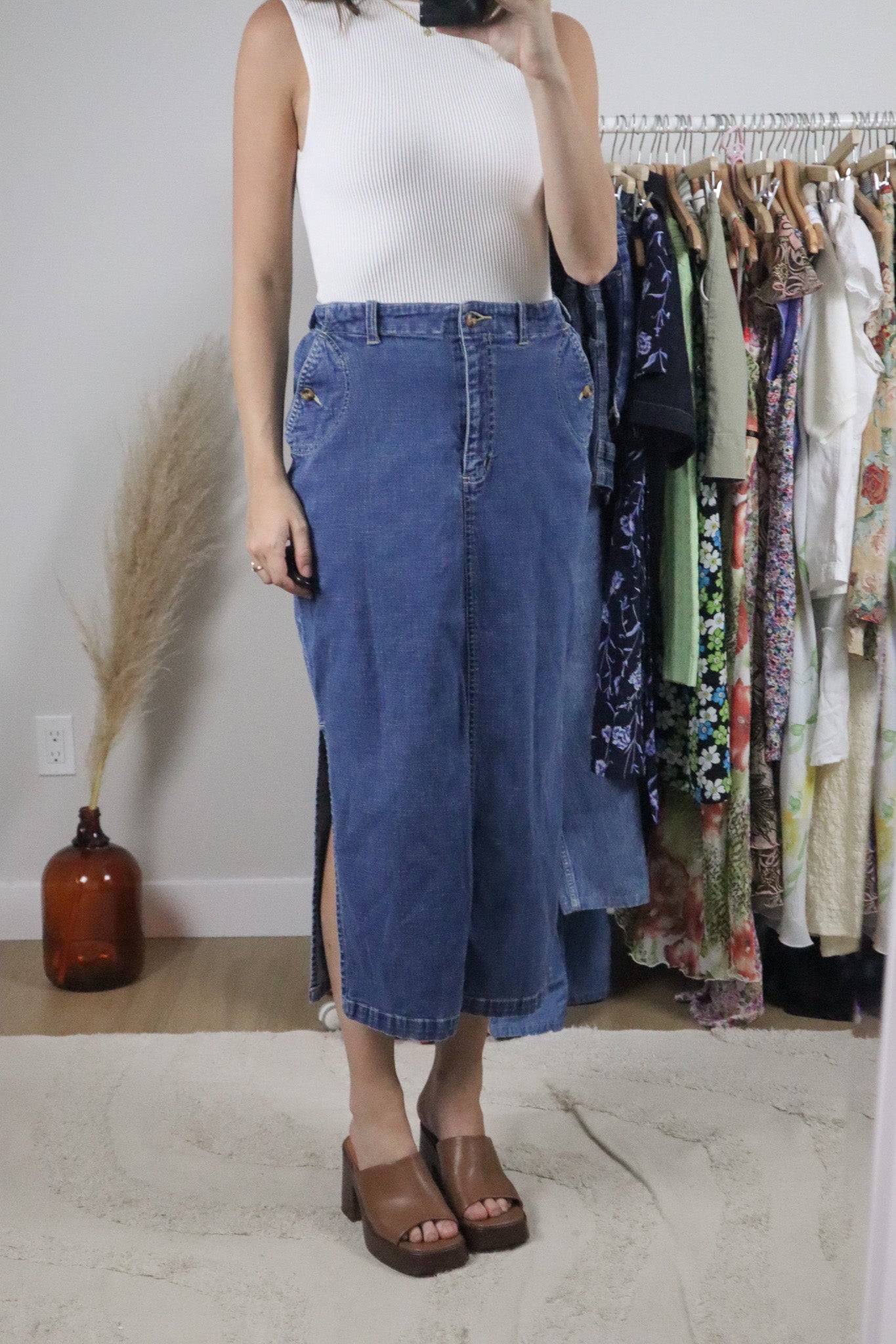 Vintage x Cargo Denim Maxi Skirt (6)