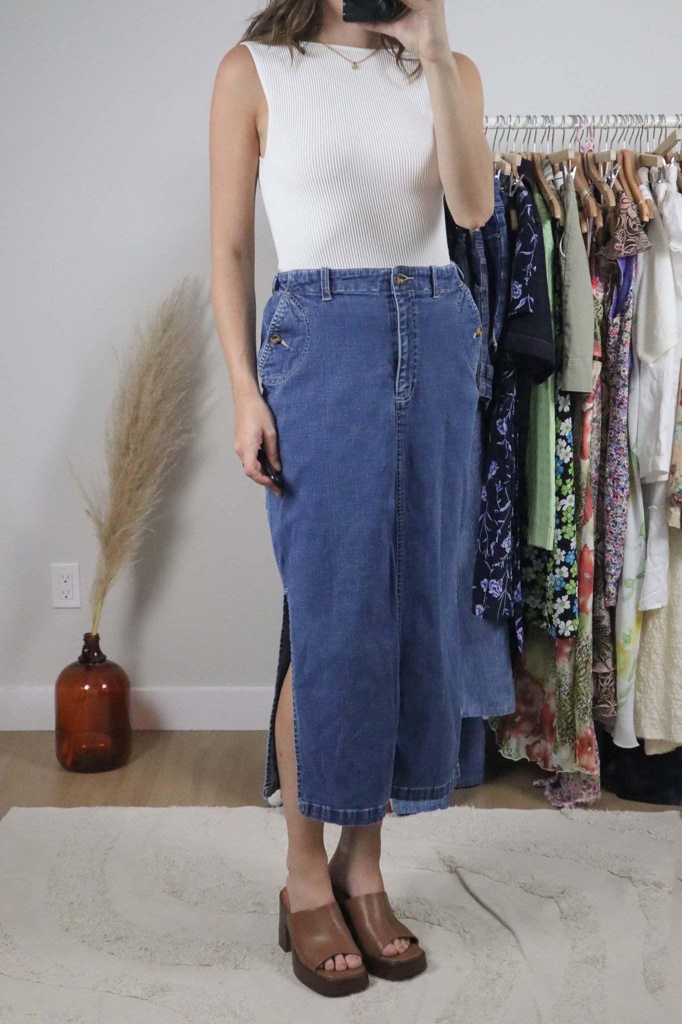 Vintage x Cargo Denim Maxi Skirt (6)