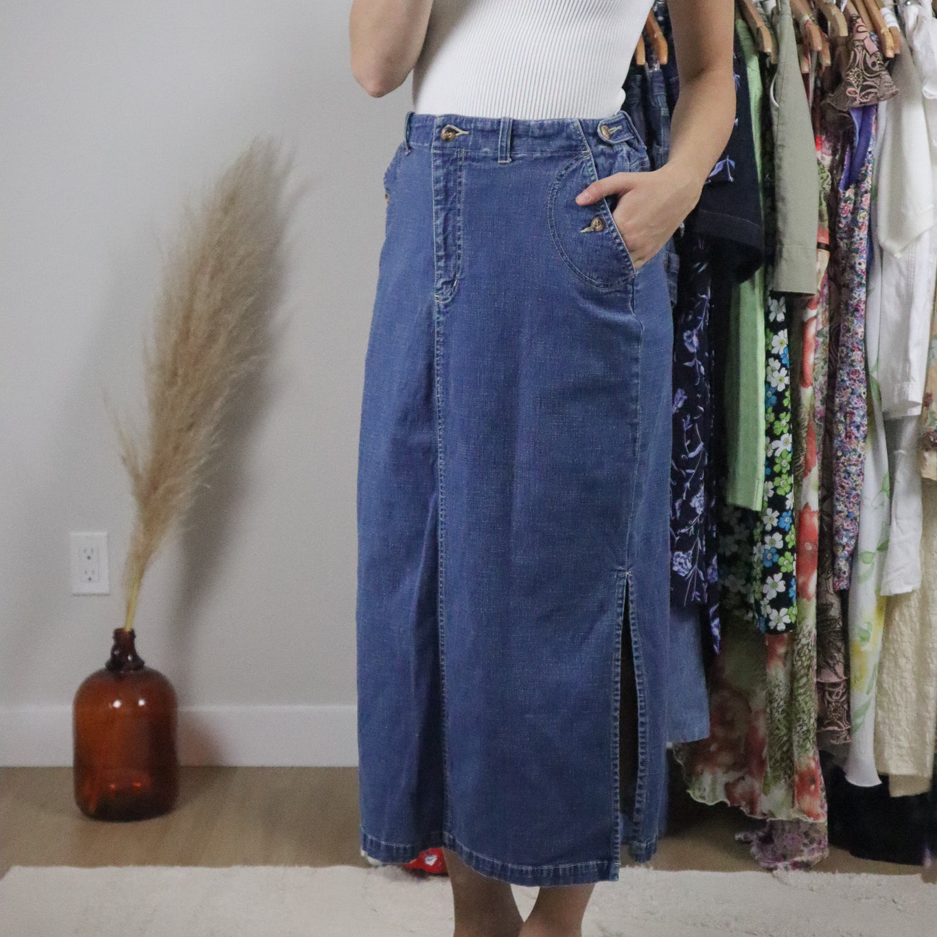 Vintage x Cargo Denim Maxi Skirt (6)