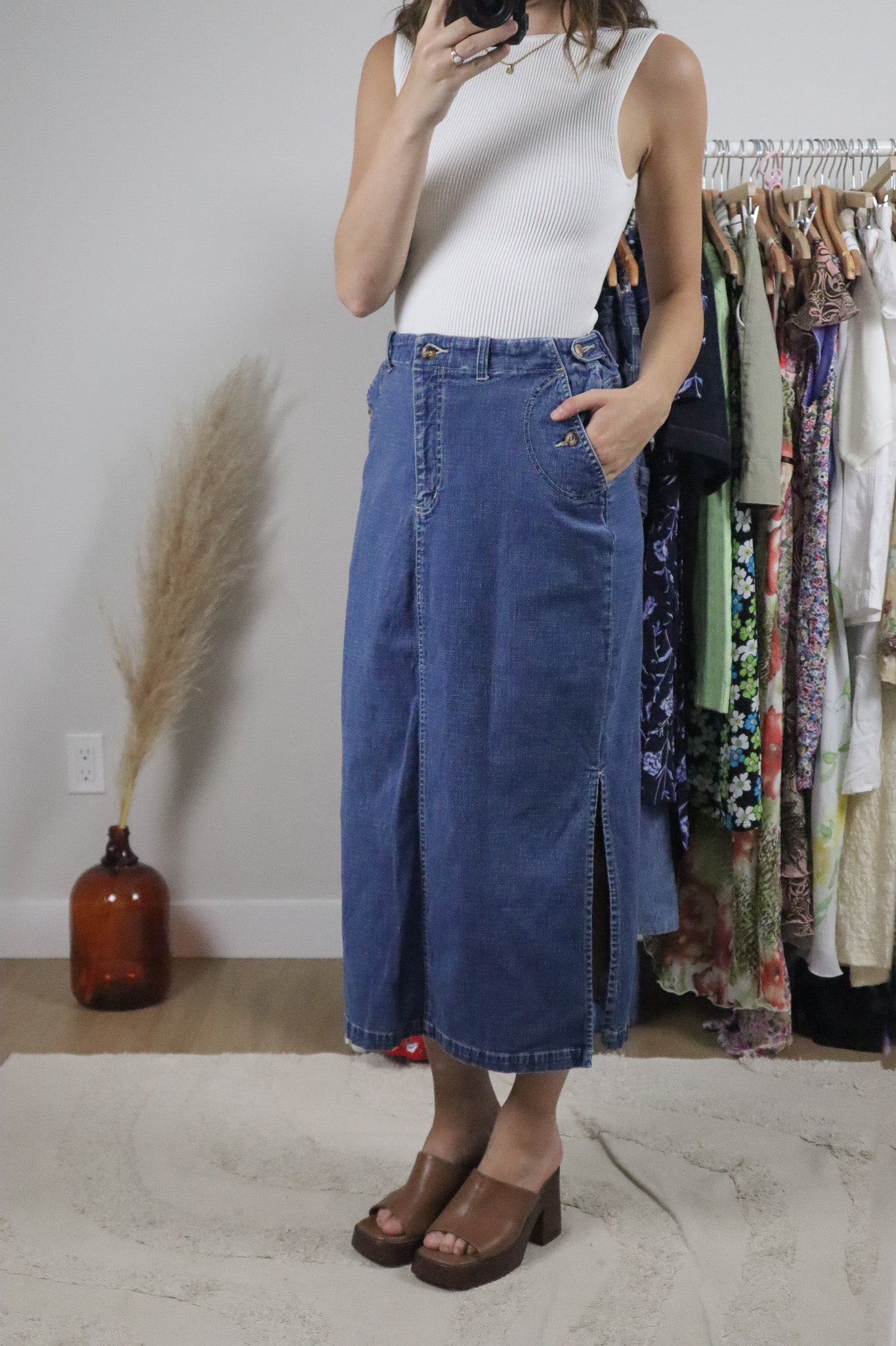 Vintage x Cargo Denim Maxi Skirt (6)