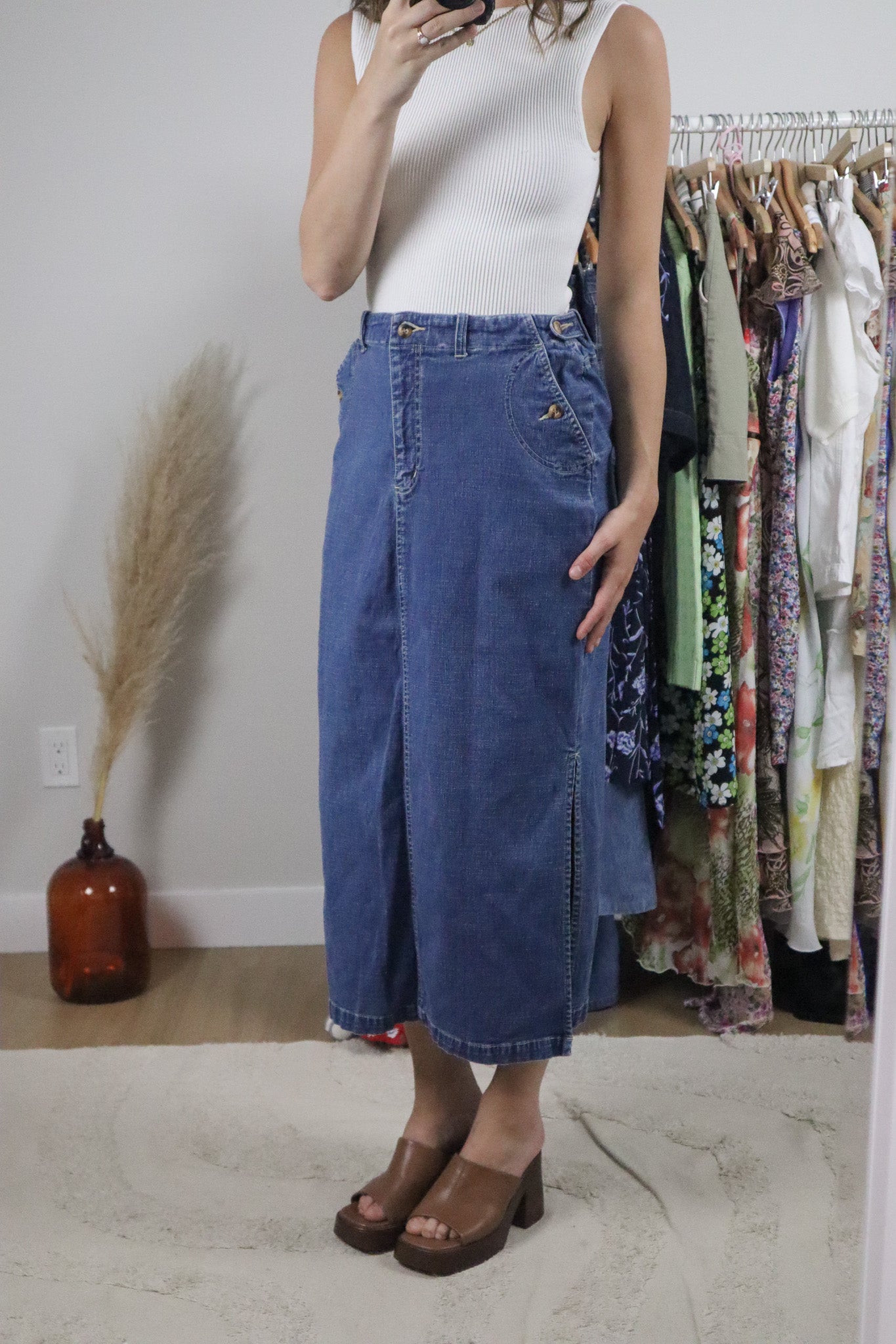 Vintage x Cargo Denim Maxi Skirt (6)