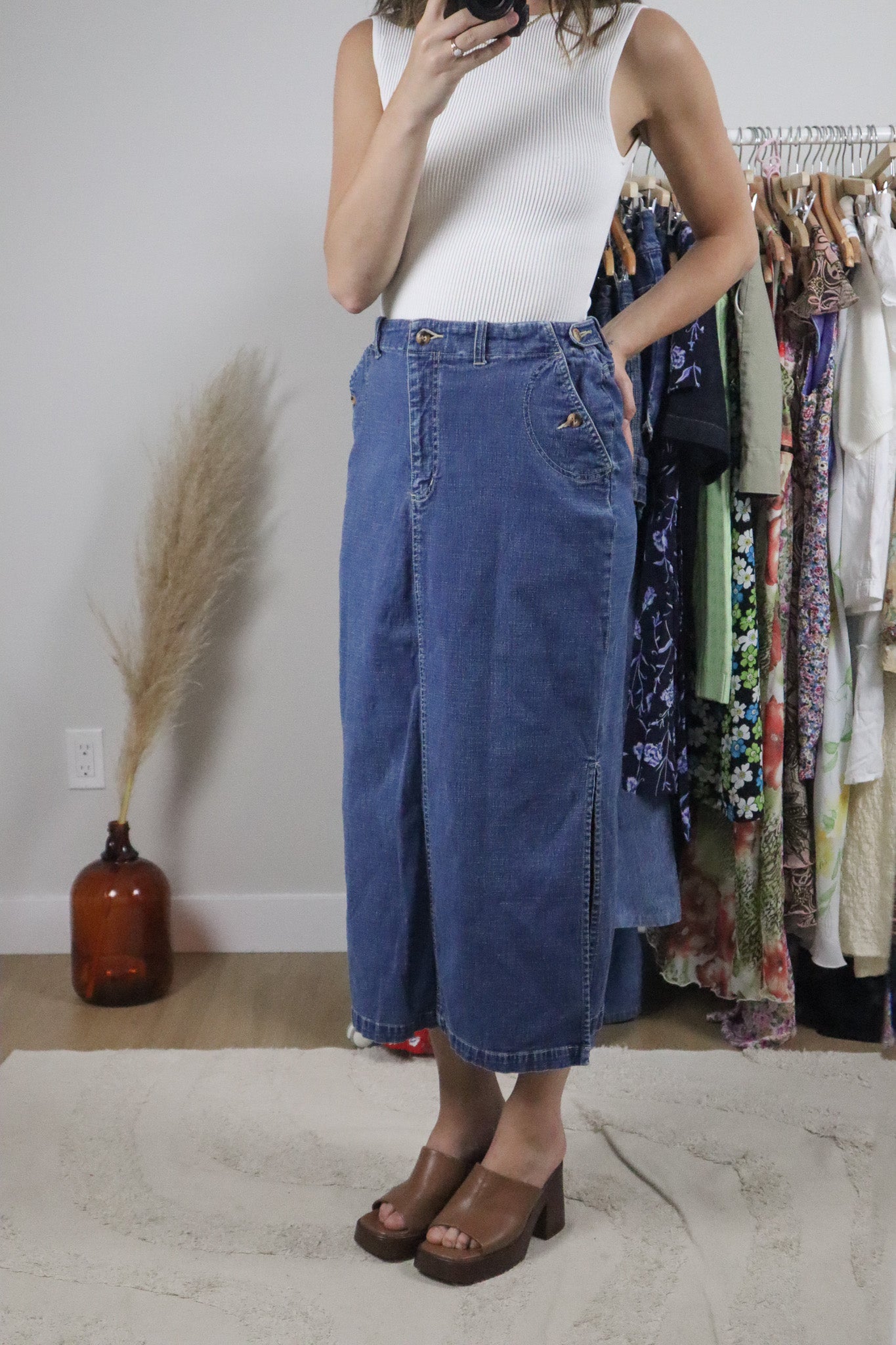 Vintage x Cargo Denim Maxi Skirt (6)