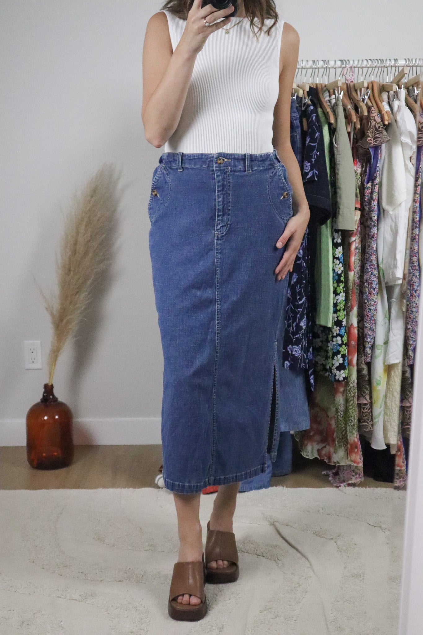 Vintage x Cargo Denim Maxi Skirt (6)